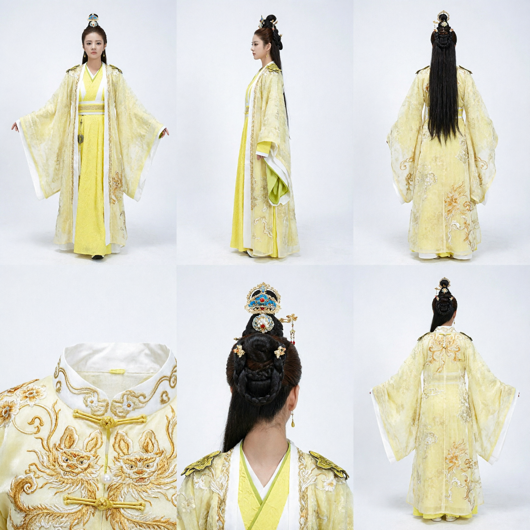Elegant Yellow Ancient Chinese Hanfu Costume Women Traditional Wuxia Period Drama Cosplay Dress
