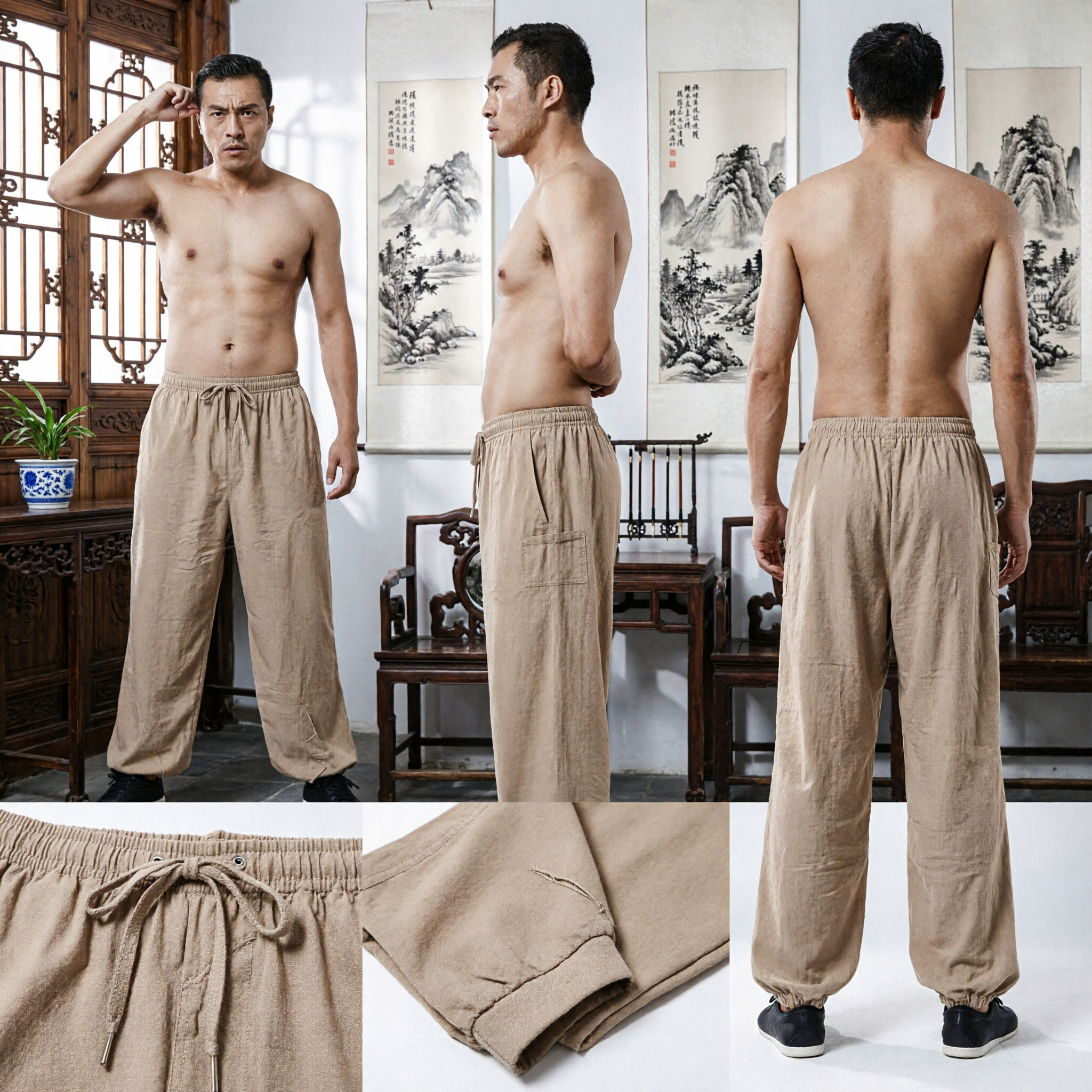 Men's Traditional Kung Fu Pants Loose Fit Martial Arts Trousers for Tai Chi and Shaolin Training