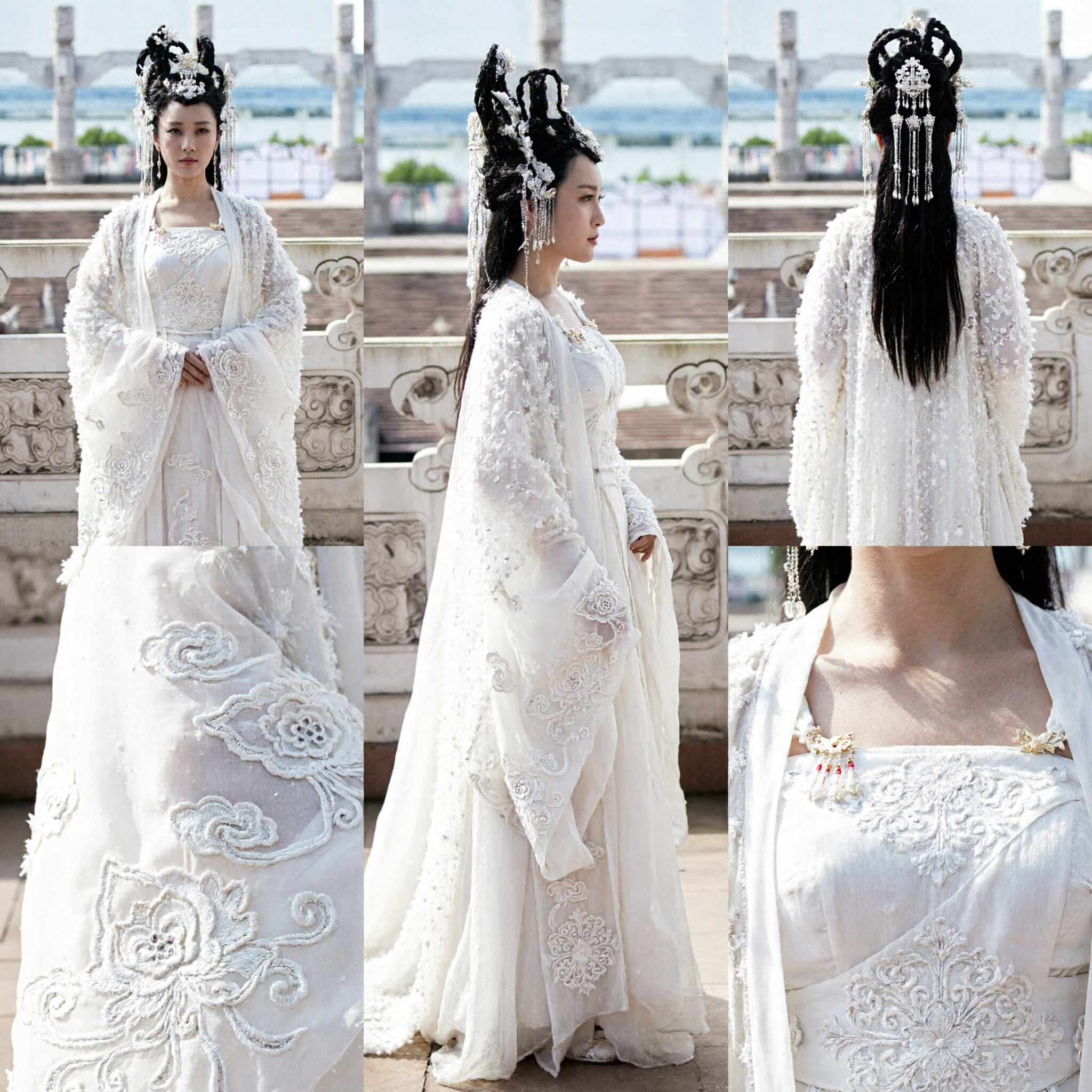 Traditional Chinese Hanfu Costume White Ancient Fairy Dress with Headdress for Women Cosplay Photography