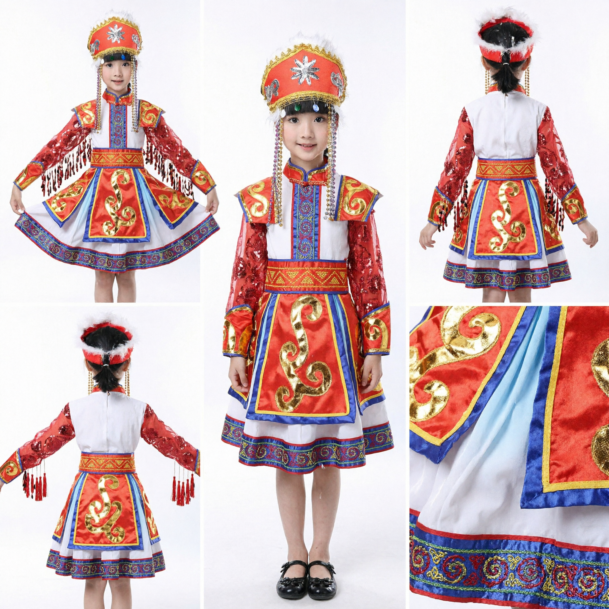 Traditional Chinese Mongolian Ethnic Dance Costume for Kids Girls Performance Stage Dress Outfit