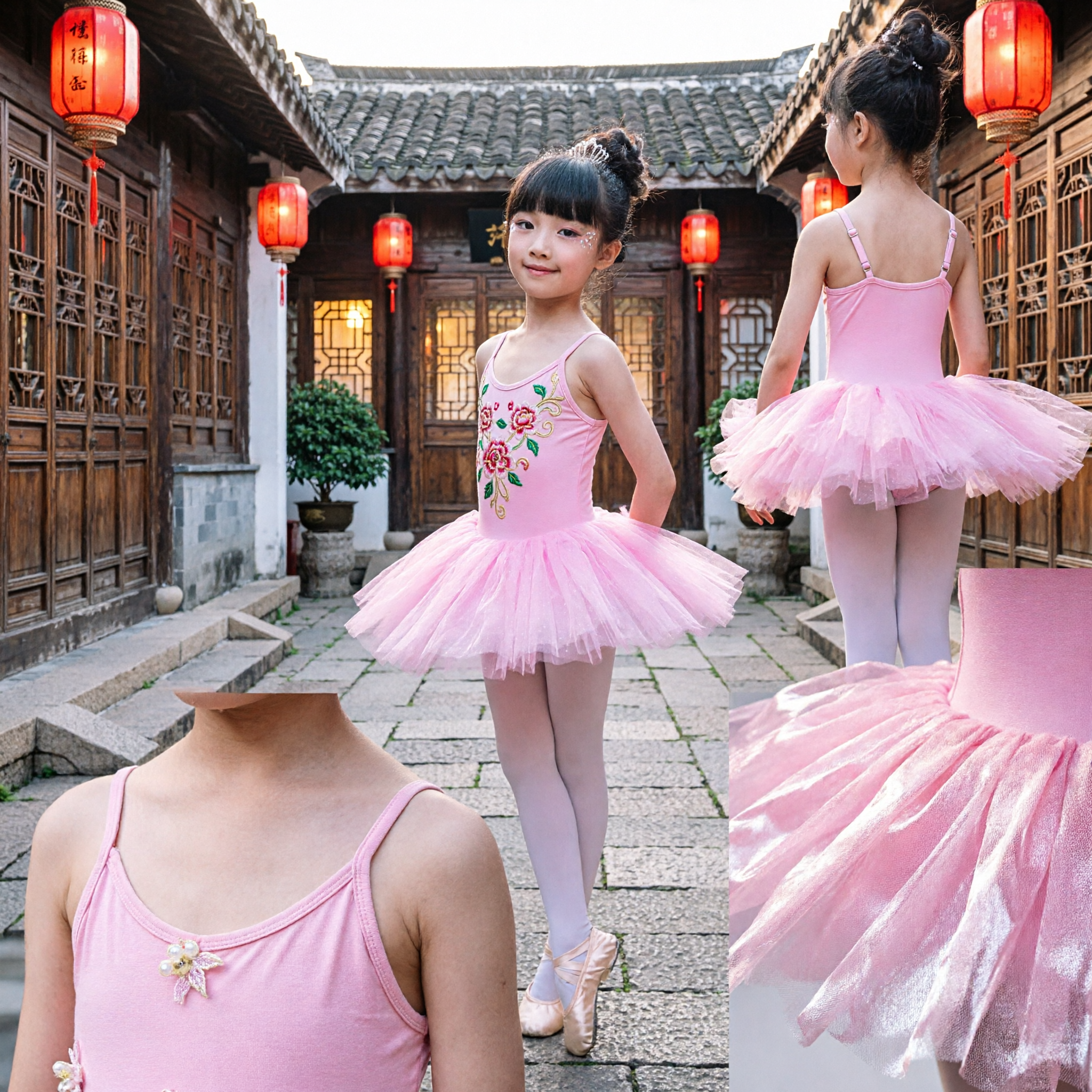 Pink Girls Ballet Tutu Dress Kids Dance Costume Leotard with Tulle Skirt for Stage Recital Performance