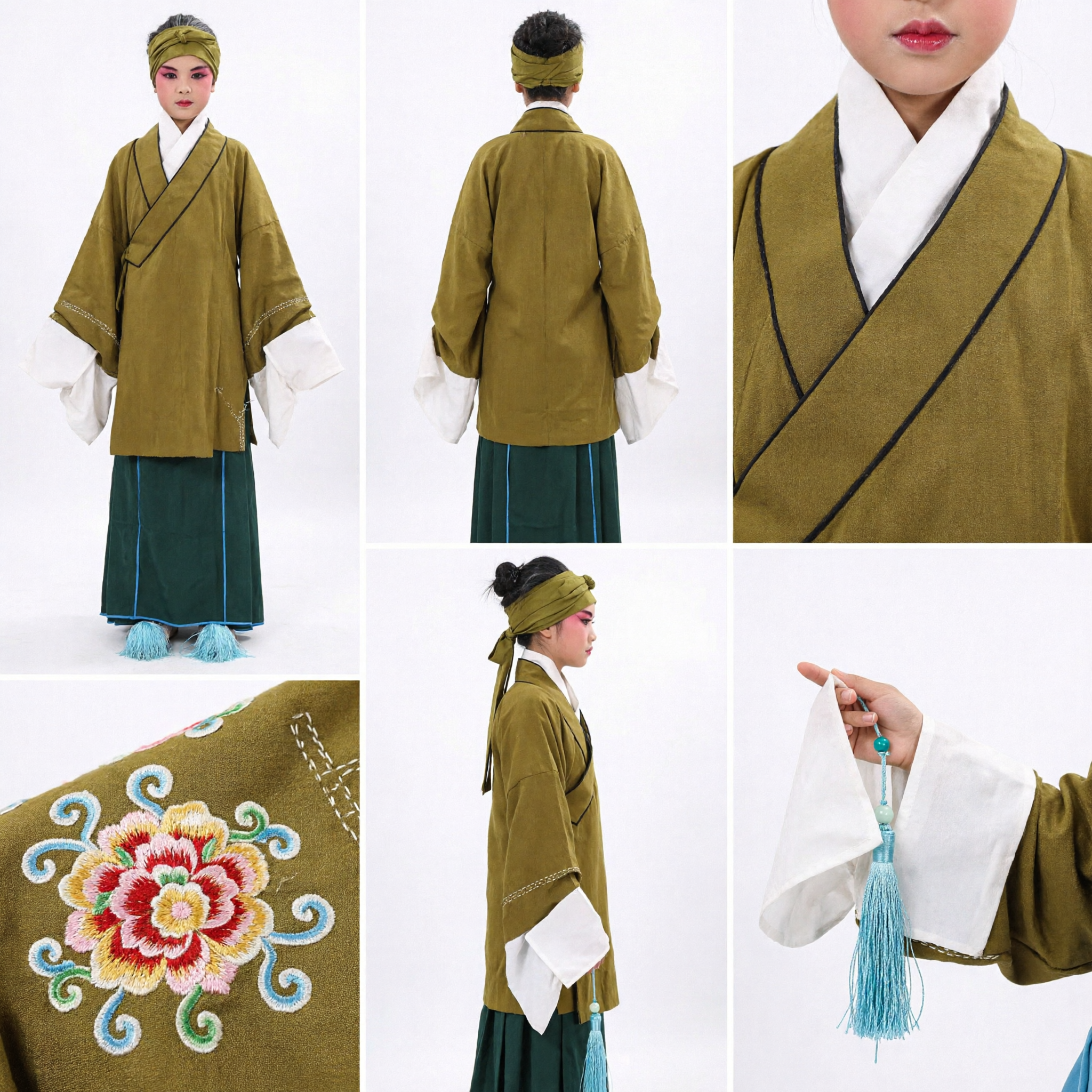 Kids Chinese Opera Costume Ancient Scholar Green Robe Traditional Performance Outfit for Boys