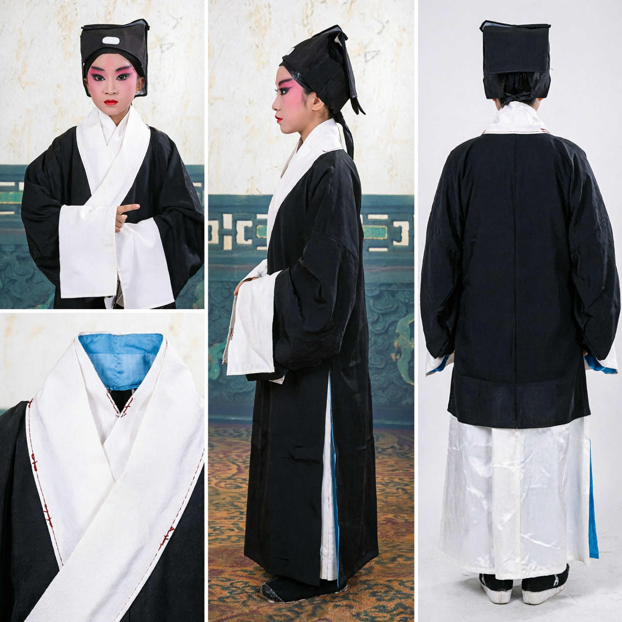 Traditional Chinese Peking Opera Costume for Boys Black Scholar Robe Stage Performance Outfit for Kids