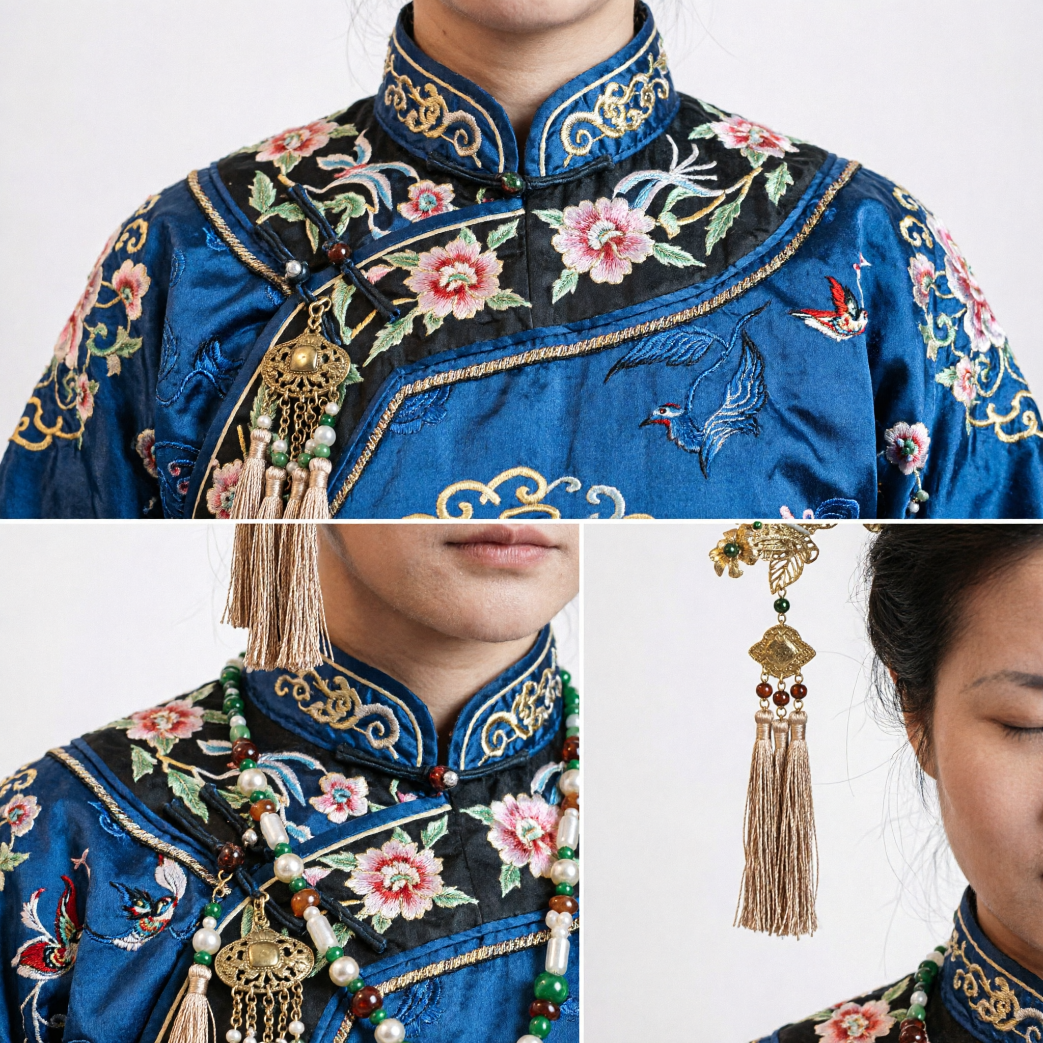 Ancient Chinese Hanfu Hair Accessories Set Gold Jade Pearl Headpiece with Dangling Tassel Hairpins for Women