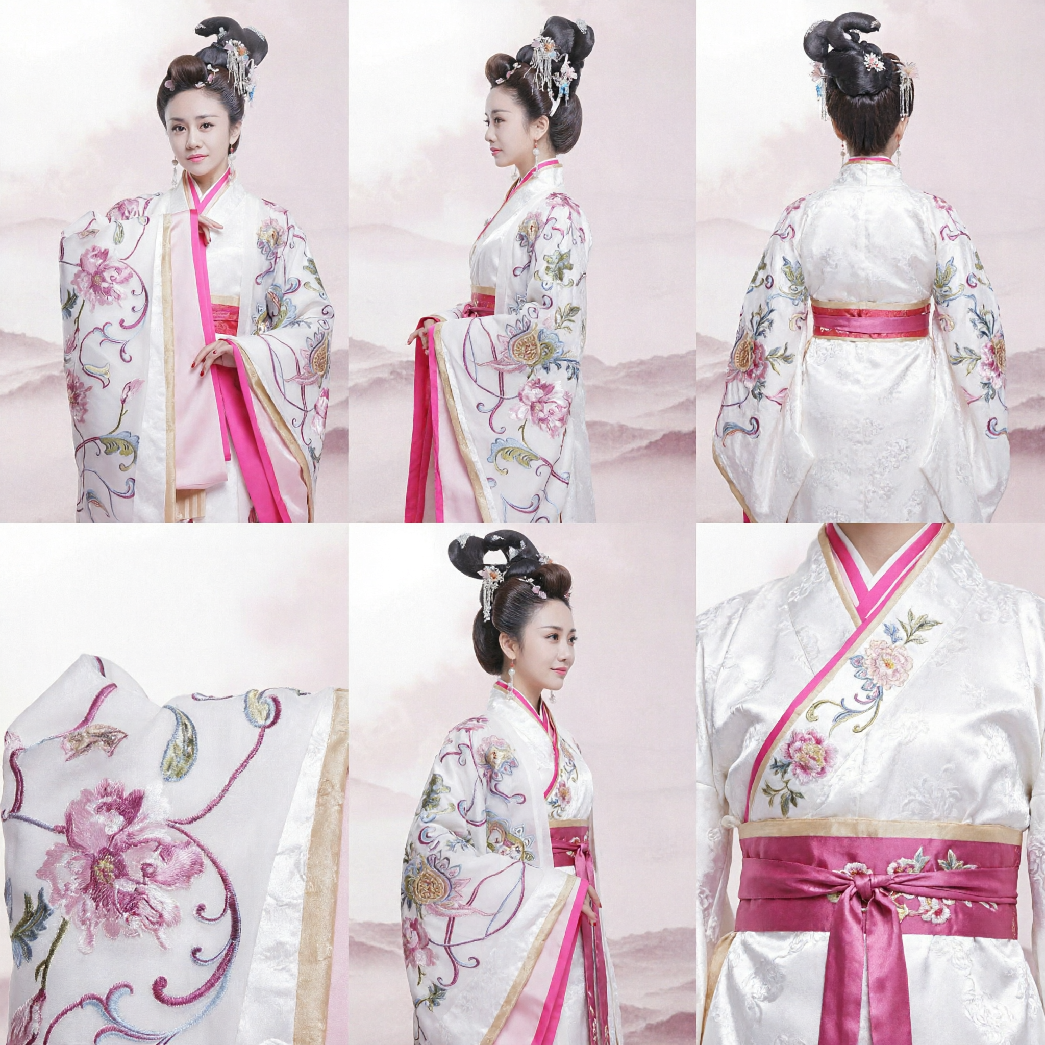 Elegant White Floral Embroidered Hanfu Traditional Chinese Ancient Clothing Wide Sleeve Robe for Women Historical Cosplay