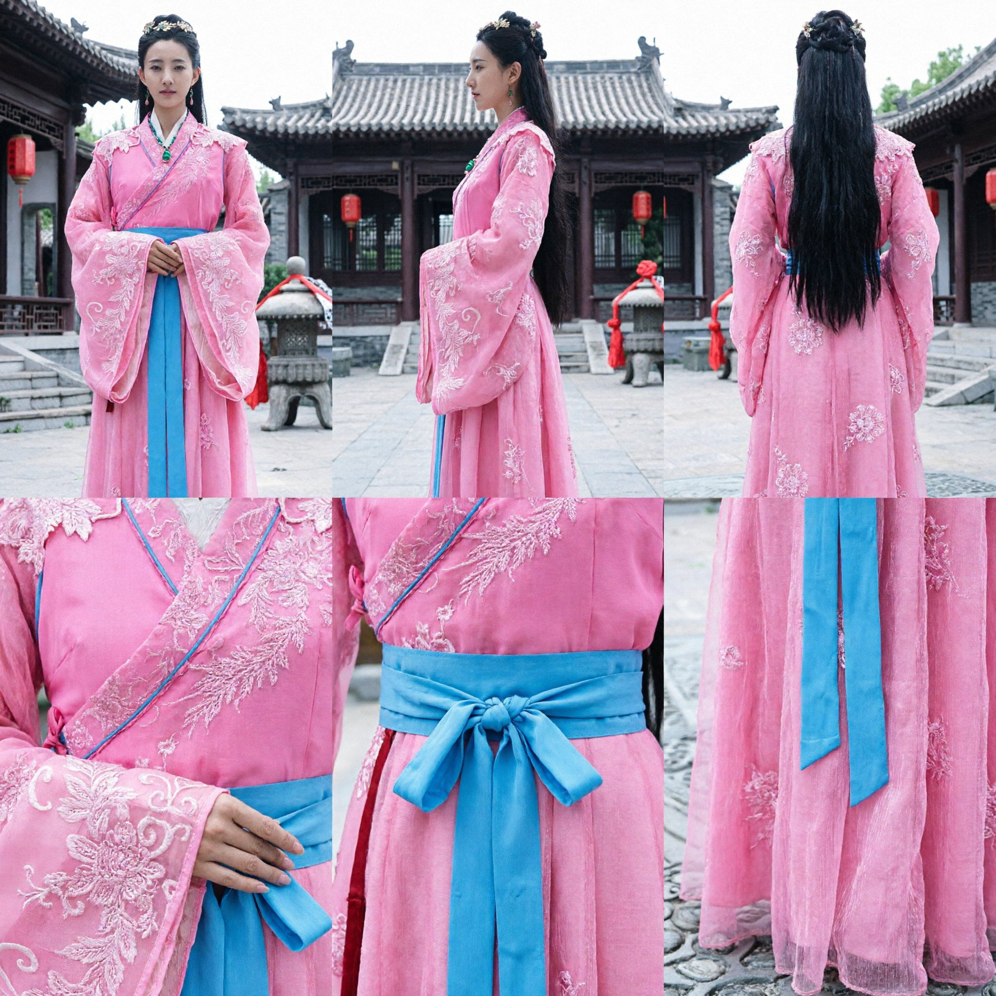 Women's Pink Chinese Hanfu Embroidered Robe Traditional Ancient Drama Costume Historical Cosplay Clothing Set