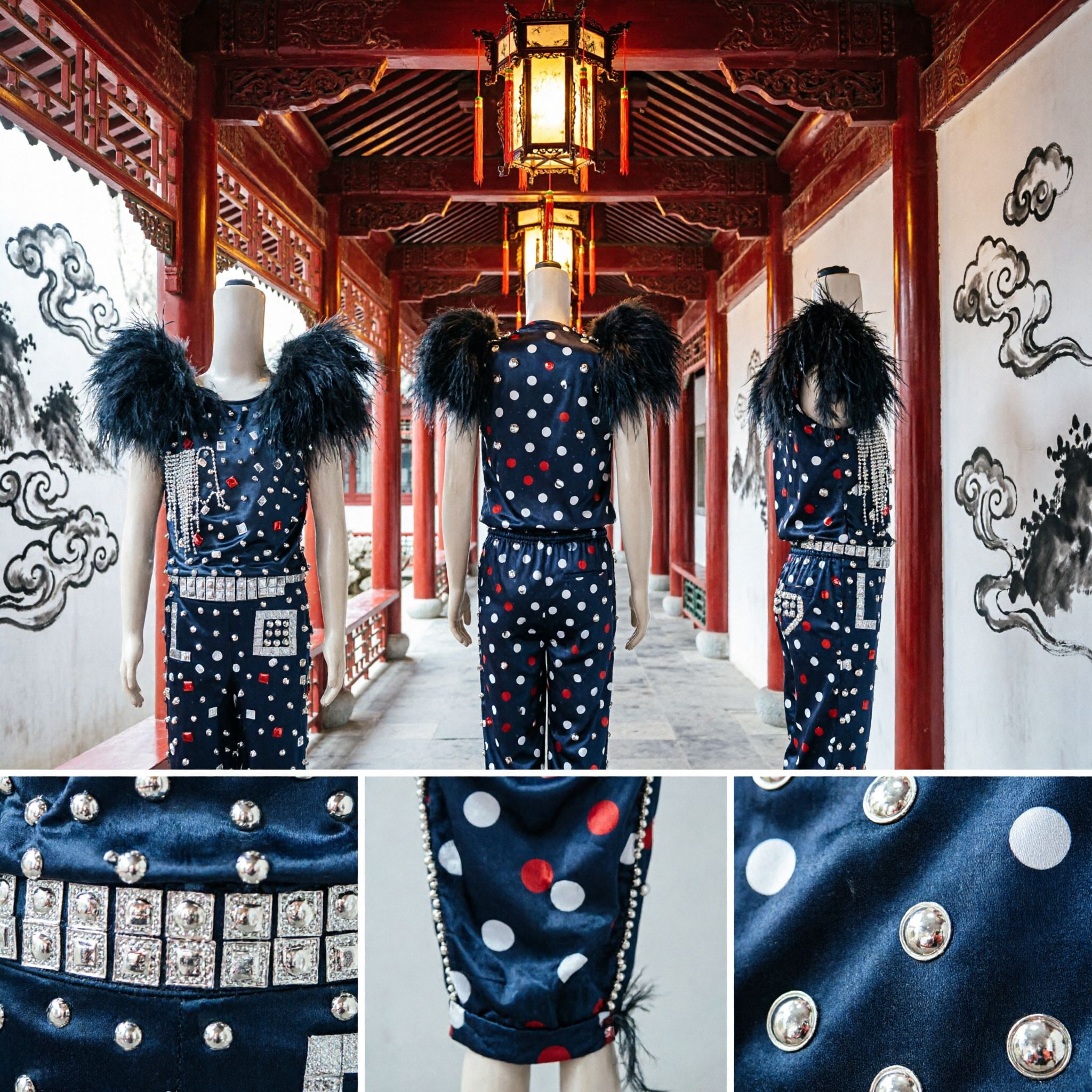 Black Feather Shoulder Sequin Jumpsuit Stage Performance Costume for Kids Modern Jazz Dance