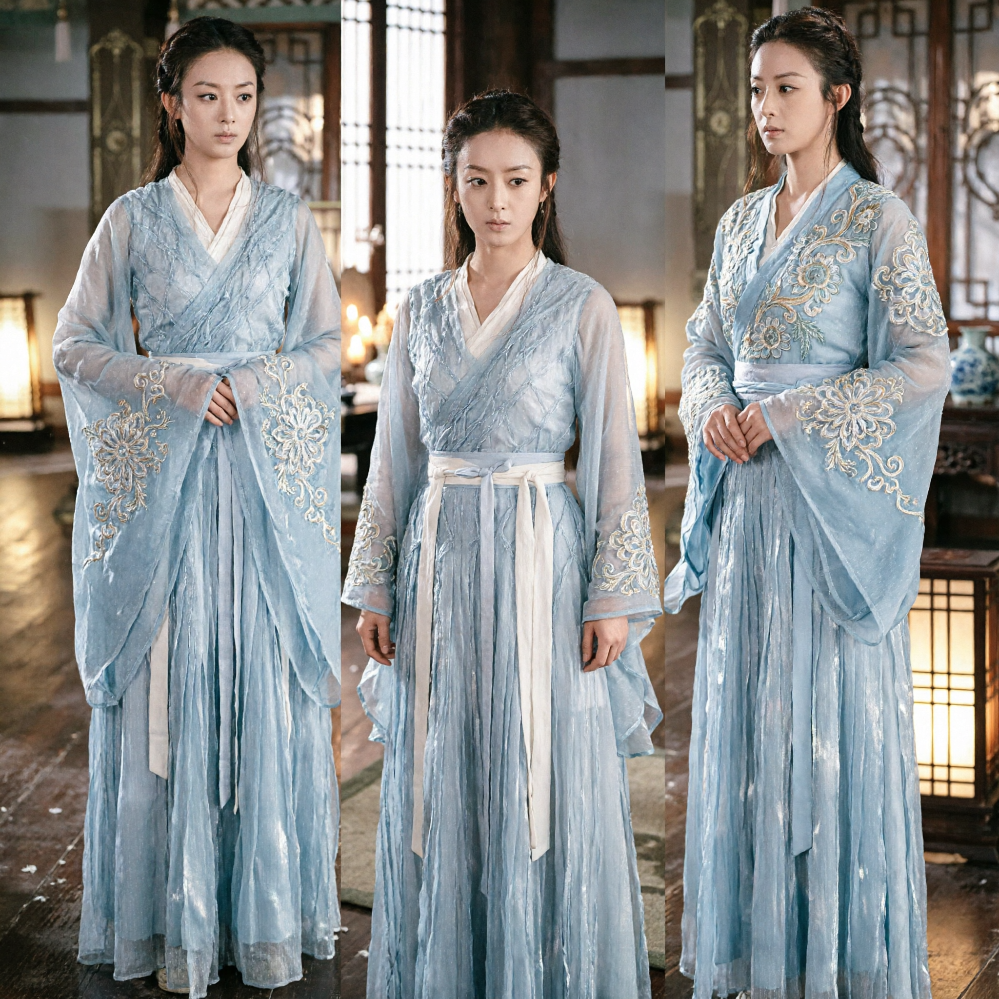 Chinese Ancient Blue Hanfu Costume Princess Agents Chu Qiao Traditional Dress for Women Cosplay