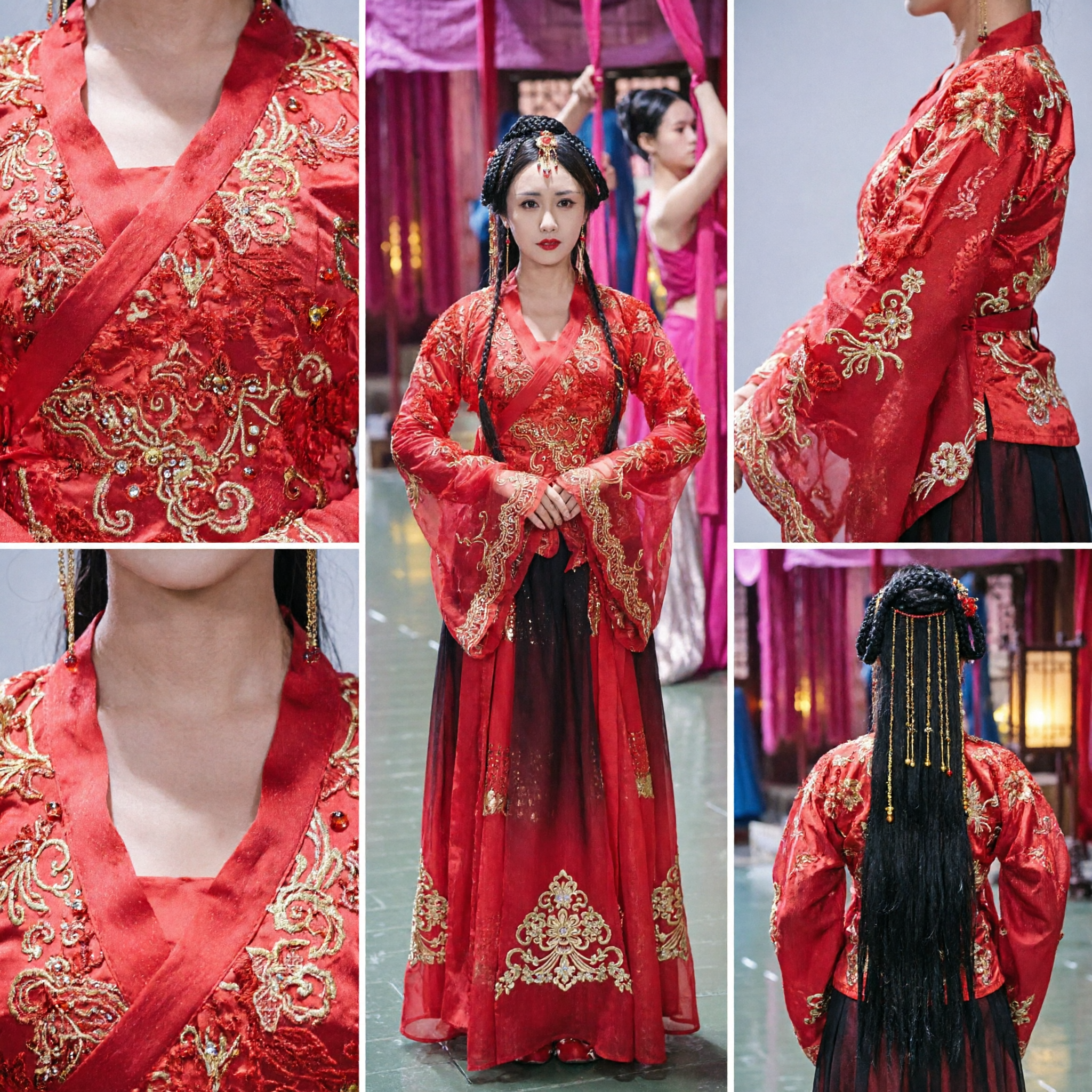Women's Red Ancient Chinese Hanfu Dress Traditional Embroidered Costume for Stage Dance and Cultural Performance