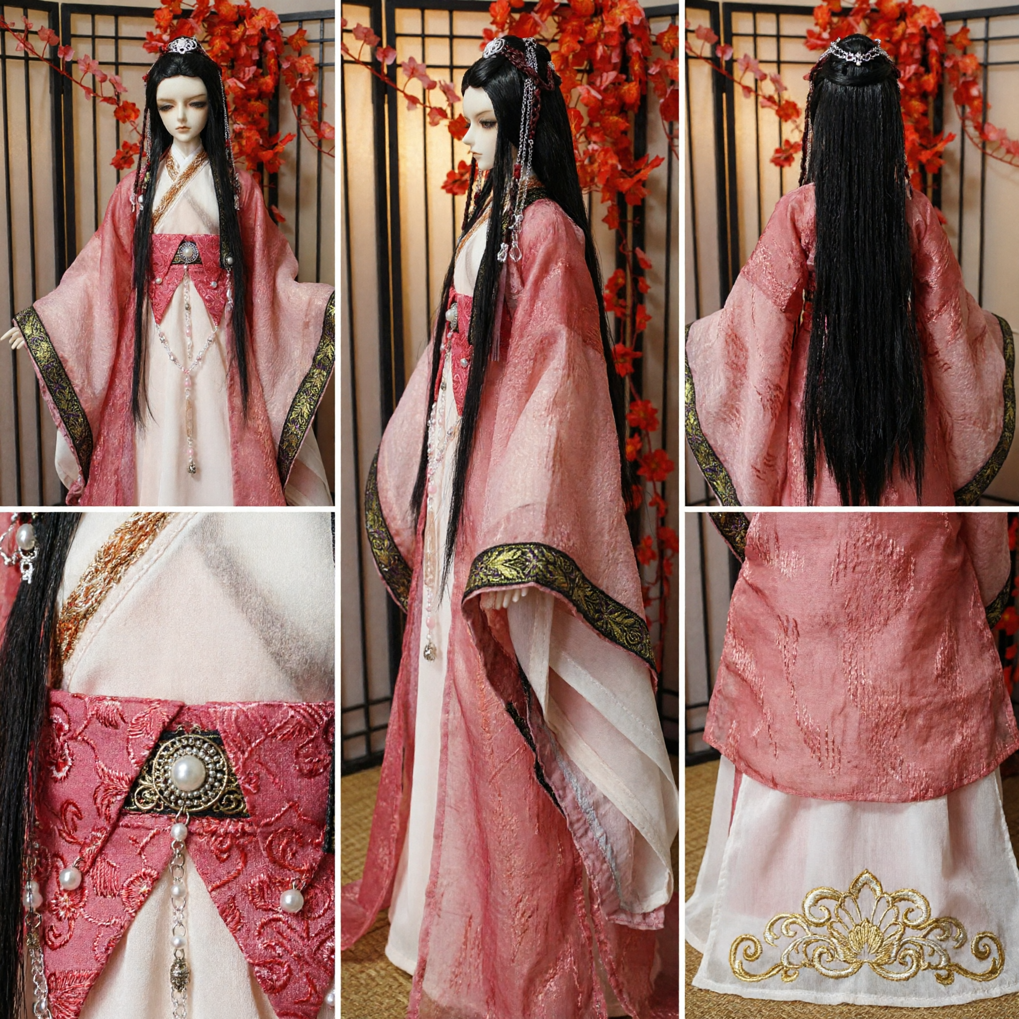 Pink Traditional Chinese Hanfu Costume for BJD Dolls Ancient Fairy Princess Tang Dynasty Style Clothing Set