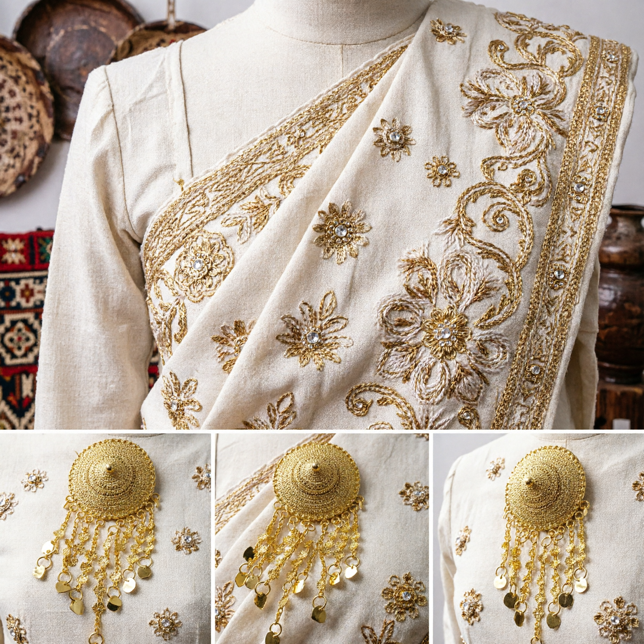 Exquisite Traditional Chinese Gold Hairpin Hanfu Accessory with Dangling Tassels for Bridal Wedding Headpiece