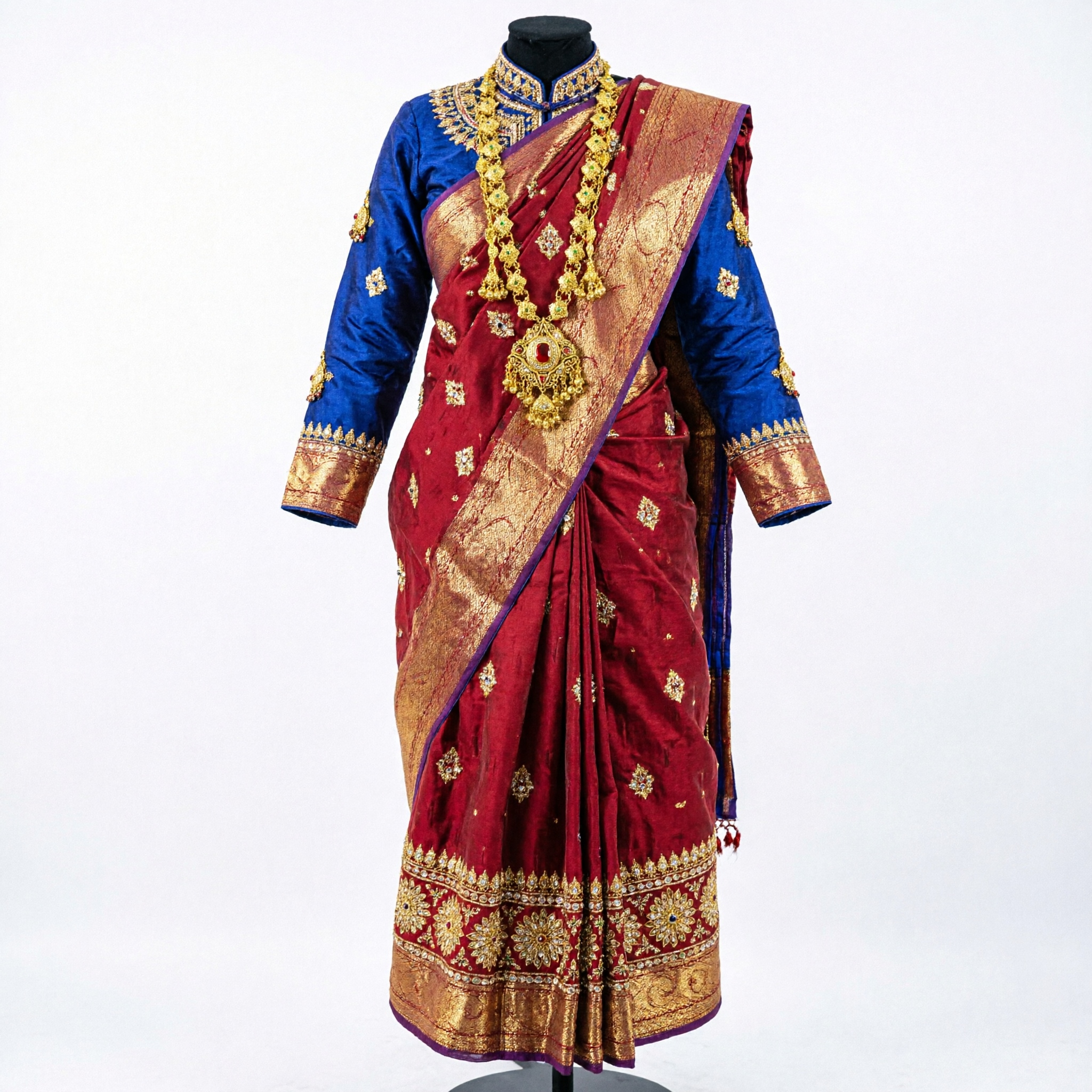 Traditional Indian Gold Plated Bridal Necklace Set with Long Haram Chain and Floral Pendant for Women Wedding