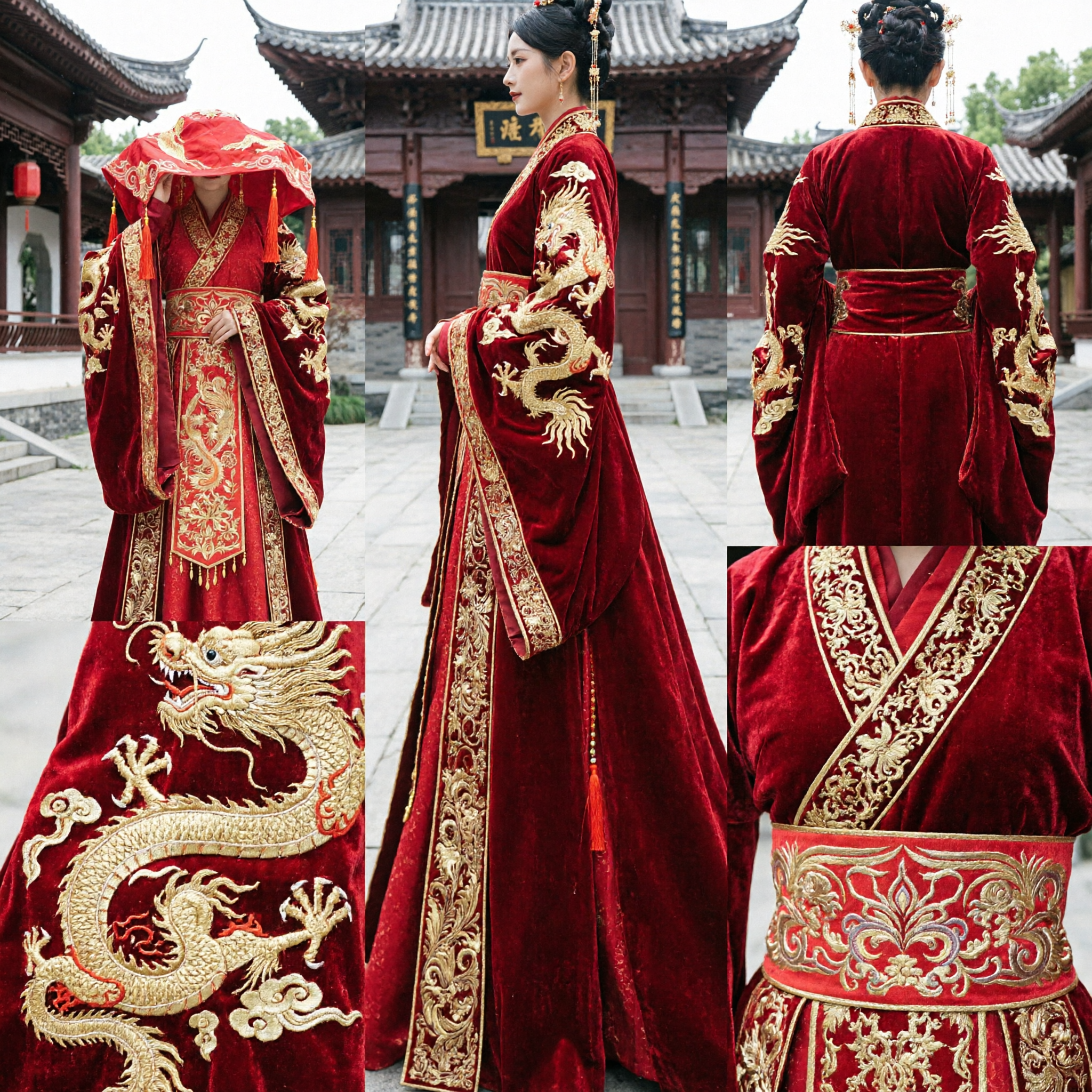 Traditional Chinese Hanfu Wedding Dress Red Ancient Bride Costume Tang Dynasty Style for Women