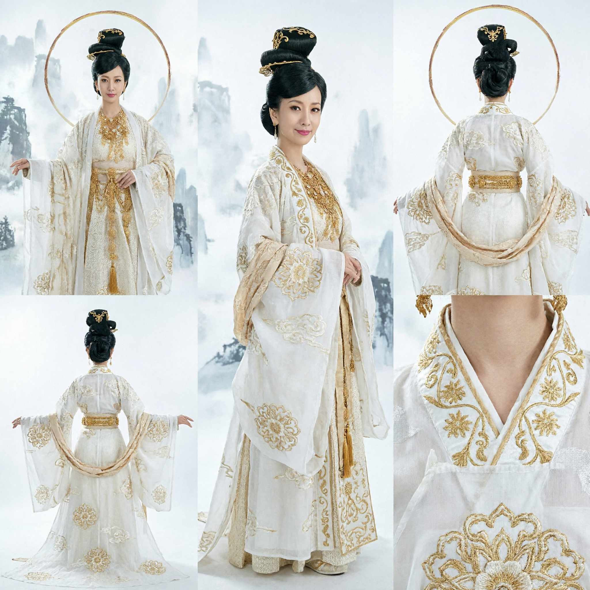 Ancient Chinese Goddess Costume White and Gold Hanfu Dress for Women Historical Cosplay Performance Outfit