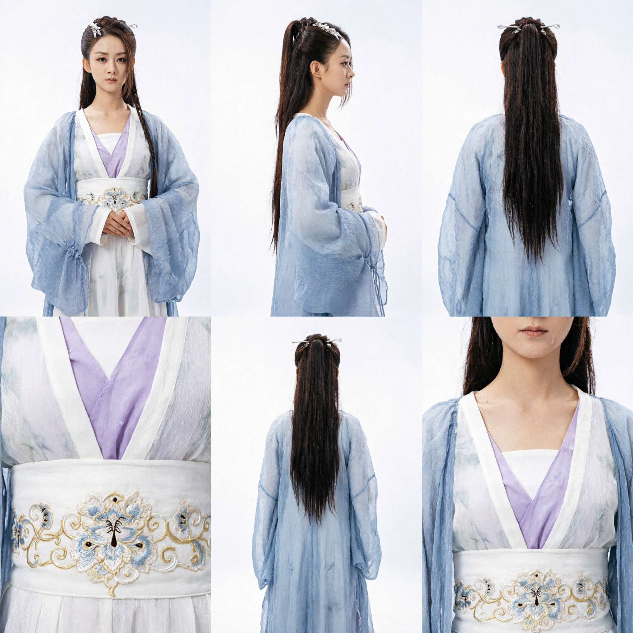 Traditional Chinese Hanfu Costume Ancient Princess Dress Blue Sheer Outer Robe Cosplay Outfit for Women