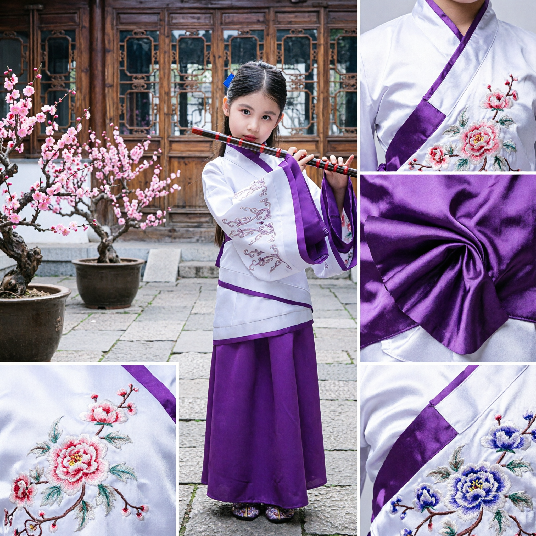 Traditional Chinese Hanfu Costume for Girls Purple and White Ancient Dress for Kids Stage Performance