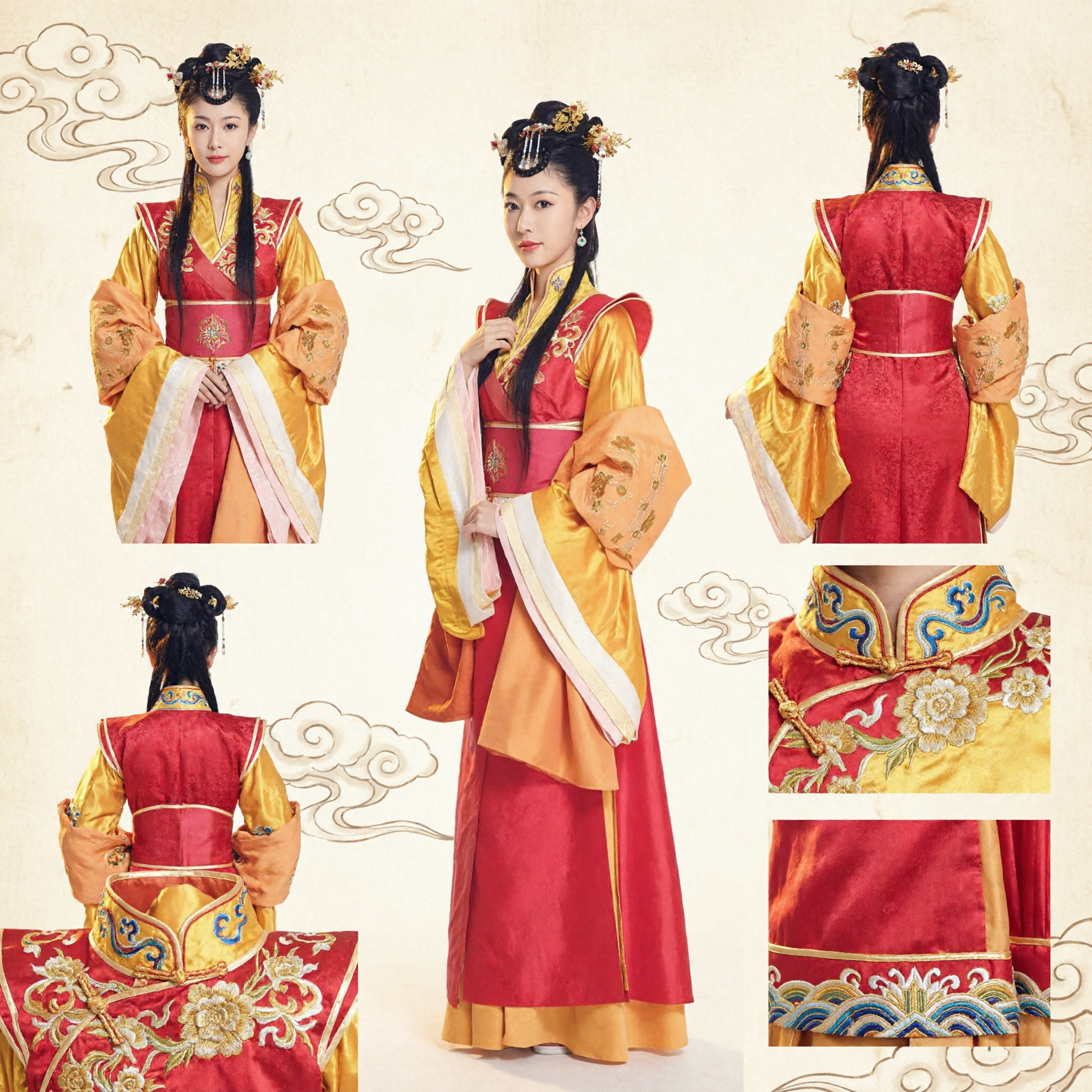 Traditional Chinese Hanfu Costume Tang Dynasty Style Red and Gold Ancient Dress for Women Festival Performance