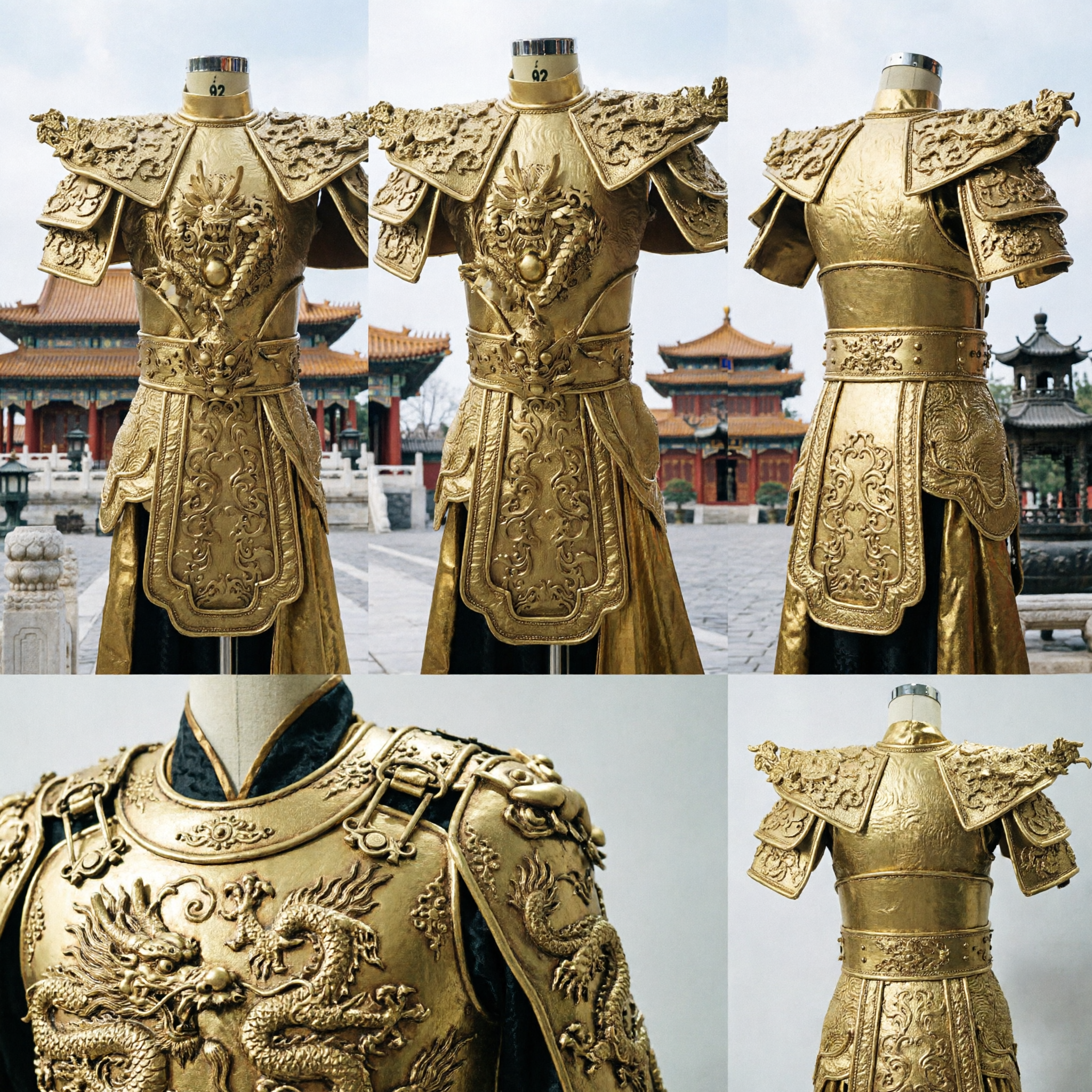 Traditional Chinese Golden Dragon General Armor Costume Men's Ancient Warrior Cosplay Outfit for Stage Performance