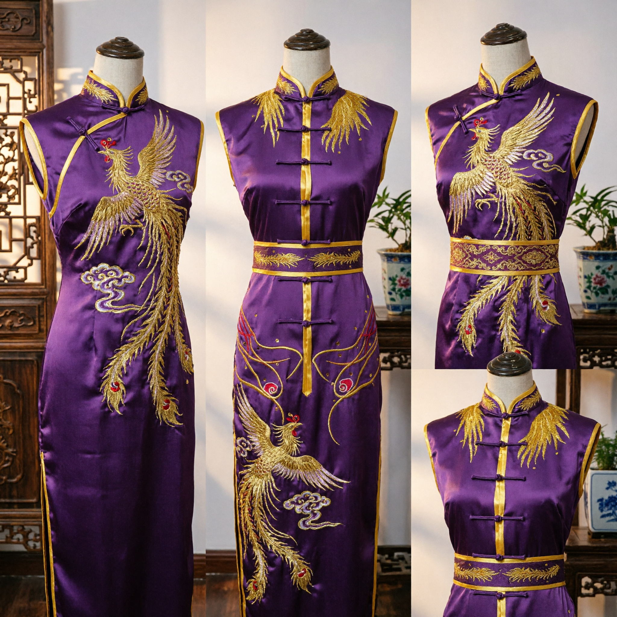 Traditional Chinese Purple Phoenix Embroidery Kung Fu Uniform Set Women's Tai Chi Martial Arts Performance Costume