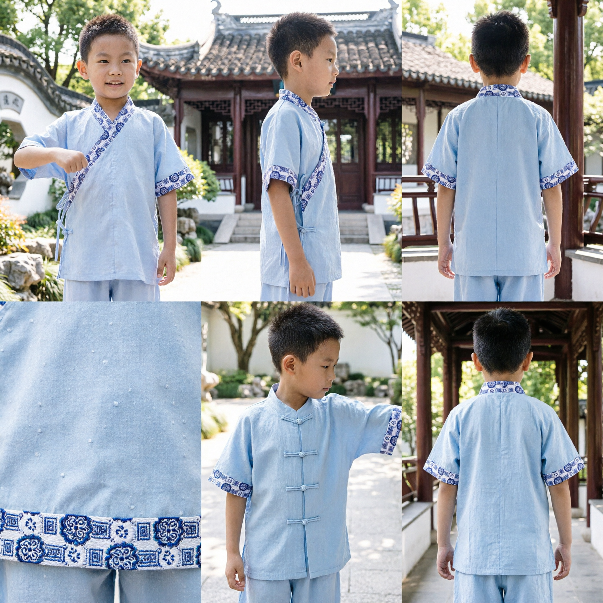 Kids Boys Traditional Chinese Kung Fu Uniform Tai Chi Suit Blue Cotton Martial Arts Costume