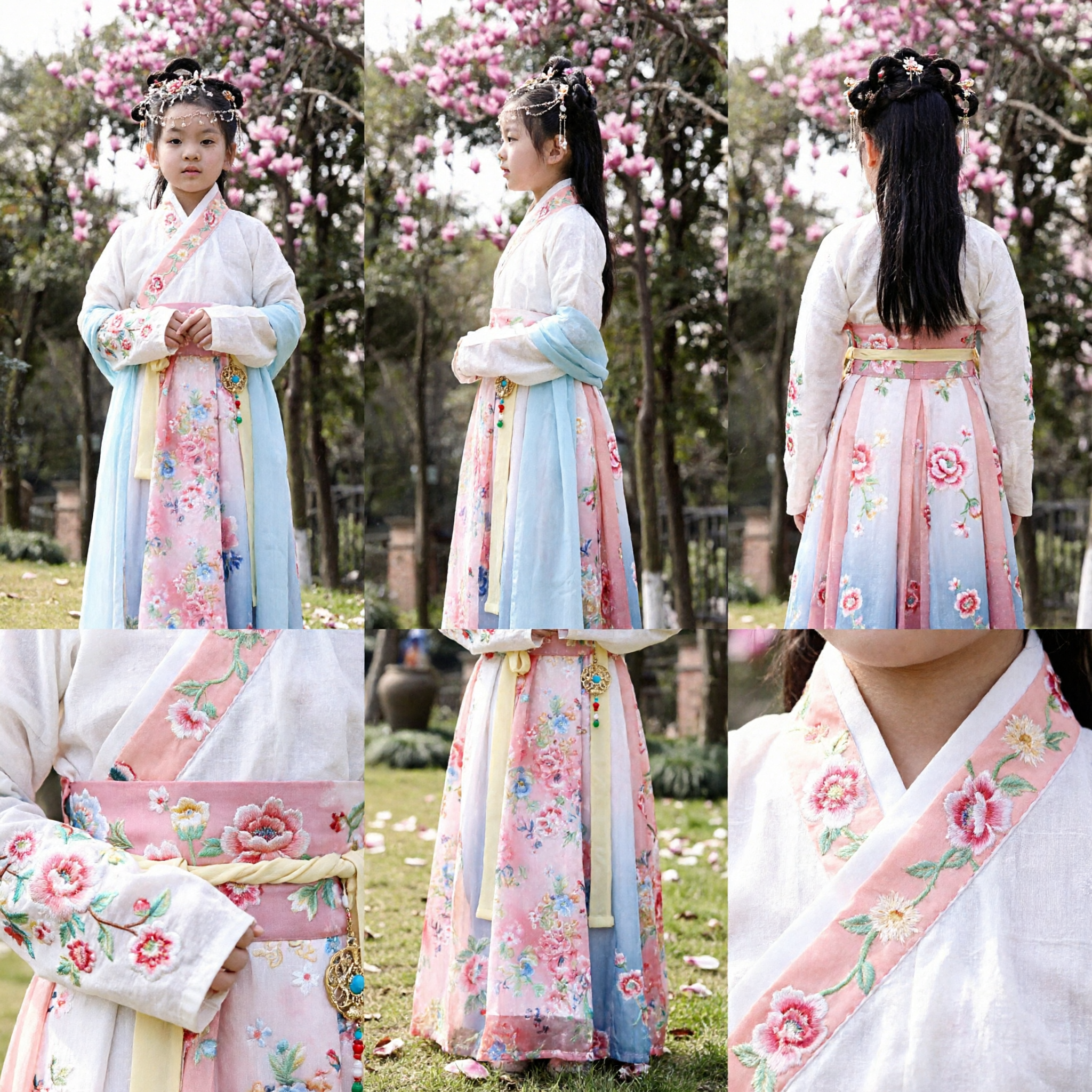 Kids Girls Traditional Chinese Hanfu Dress Ancient Fairy Costume with Umbrella for Performance