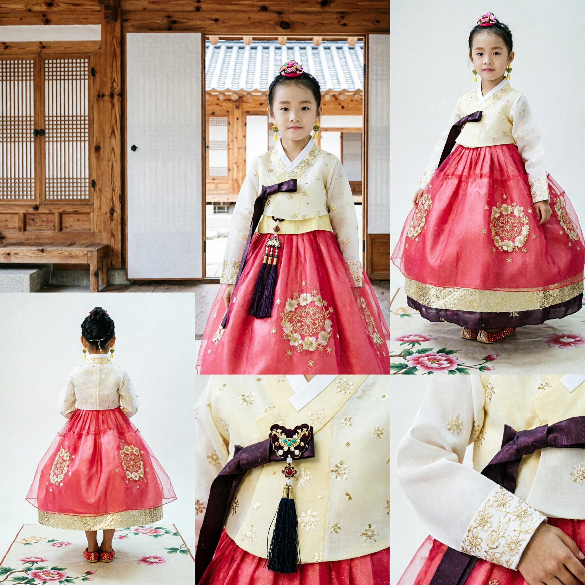 Traditional Korean Hanbok for Girls Pink and Gold Embroidered Dress Kids Formal Party Wear