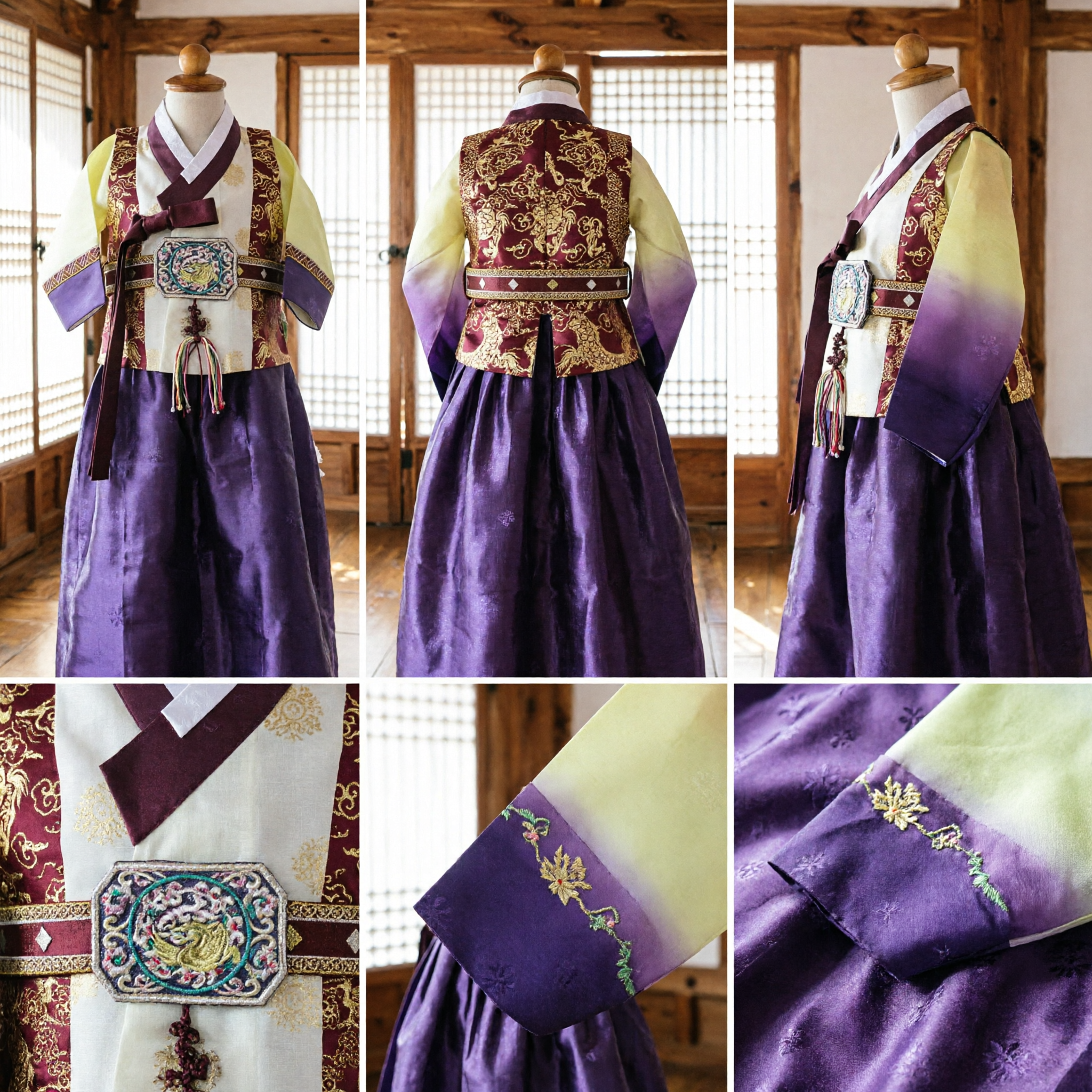 Traditional Korean Hanbok Boy Costume Set with Embroidered Vest and Dragon Belt for Wedding Ceremonies