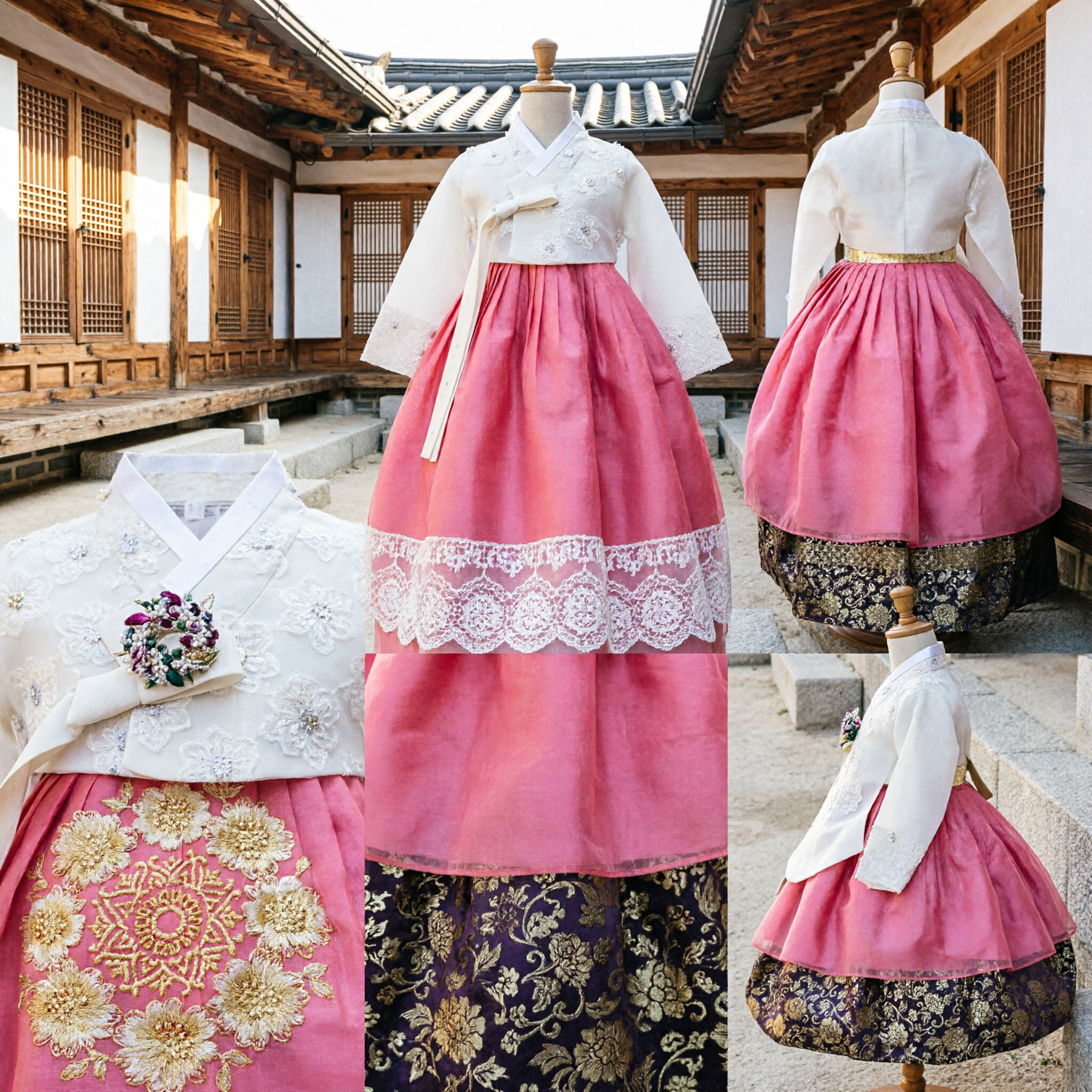 Traditional Korean Hanbok for Baby Girls Pink and White Embroidered Dress for First Birthday Dol