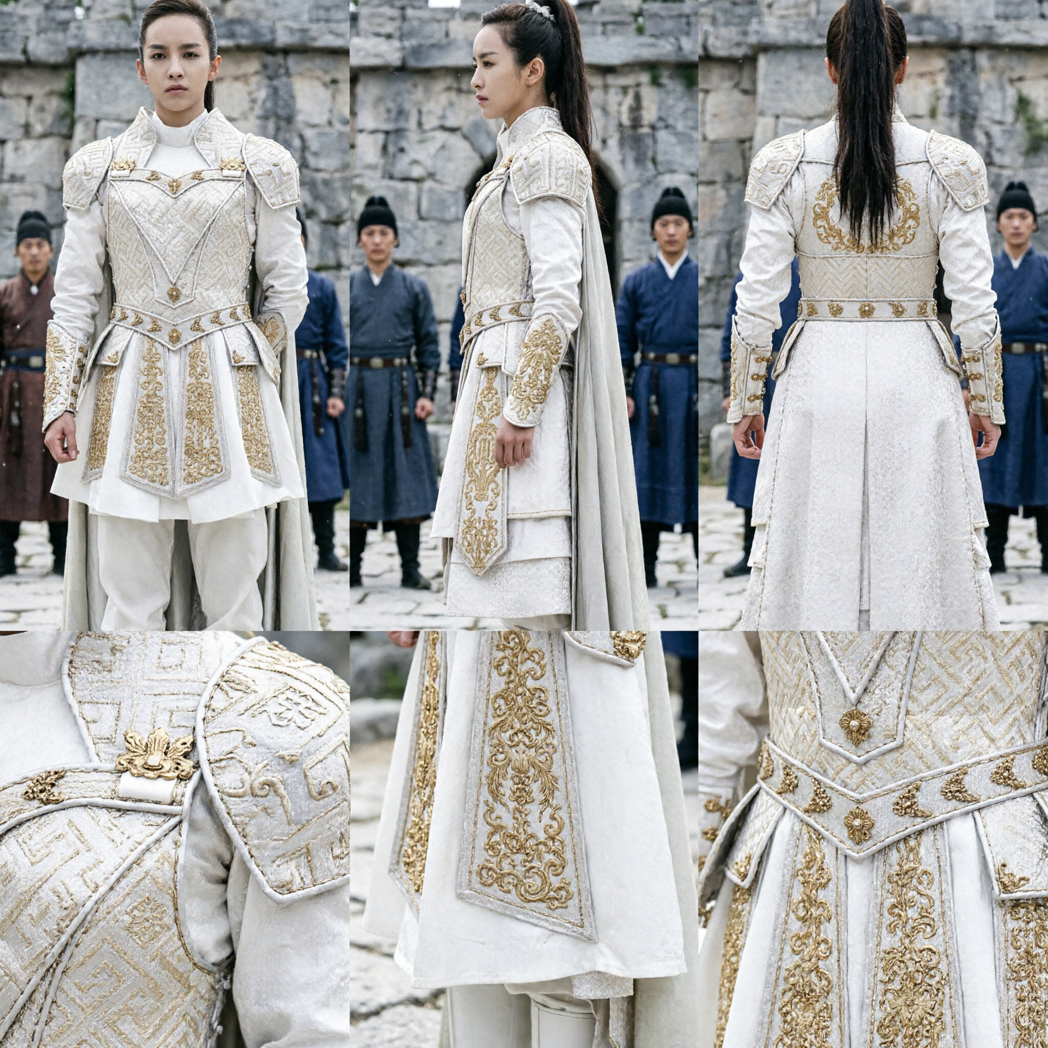 Ancient Chinese Female General White Armor Costume Traditional Warrior Hanfu Cosplay Outfit Set