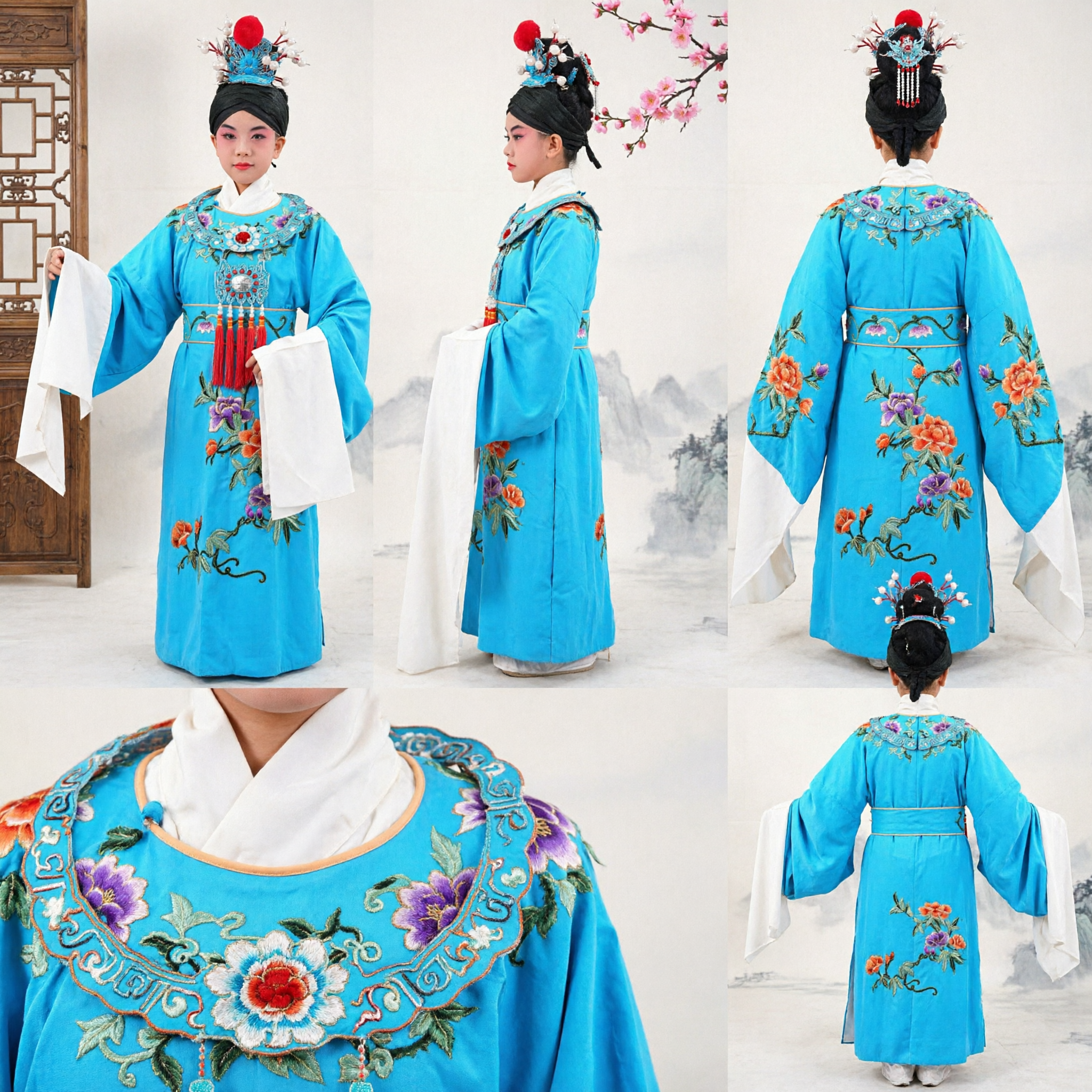 Kids Chinese Peking Opera Costume Blue Embroidered Robe Traditional Stage Performance Outfit for Boys