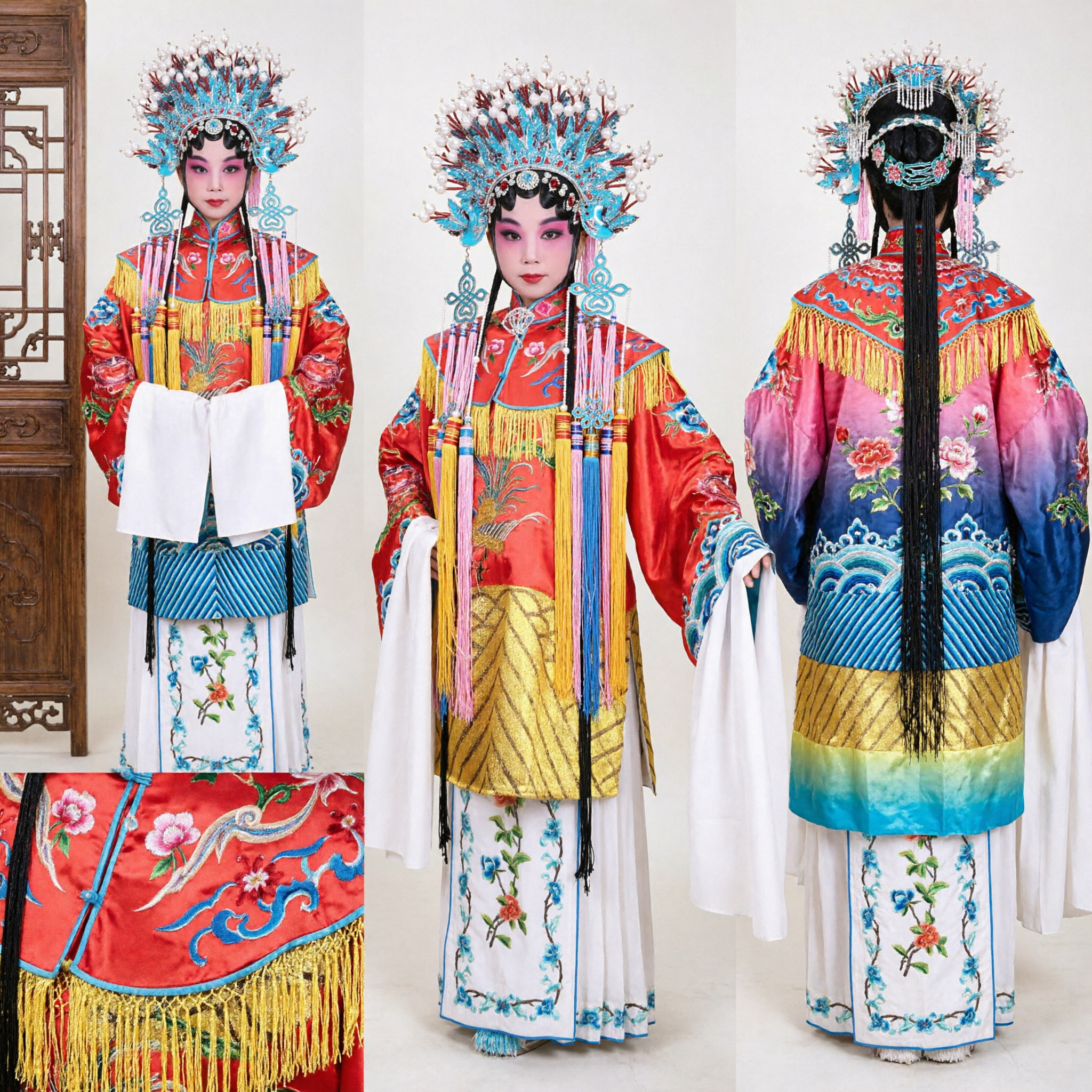 Traditional Chinese Peking Opera Costume for Kids Embroidered Phoenix Robe with Headdress Stage Performance Dress