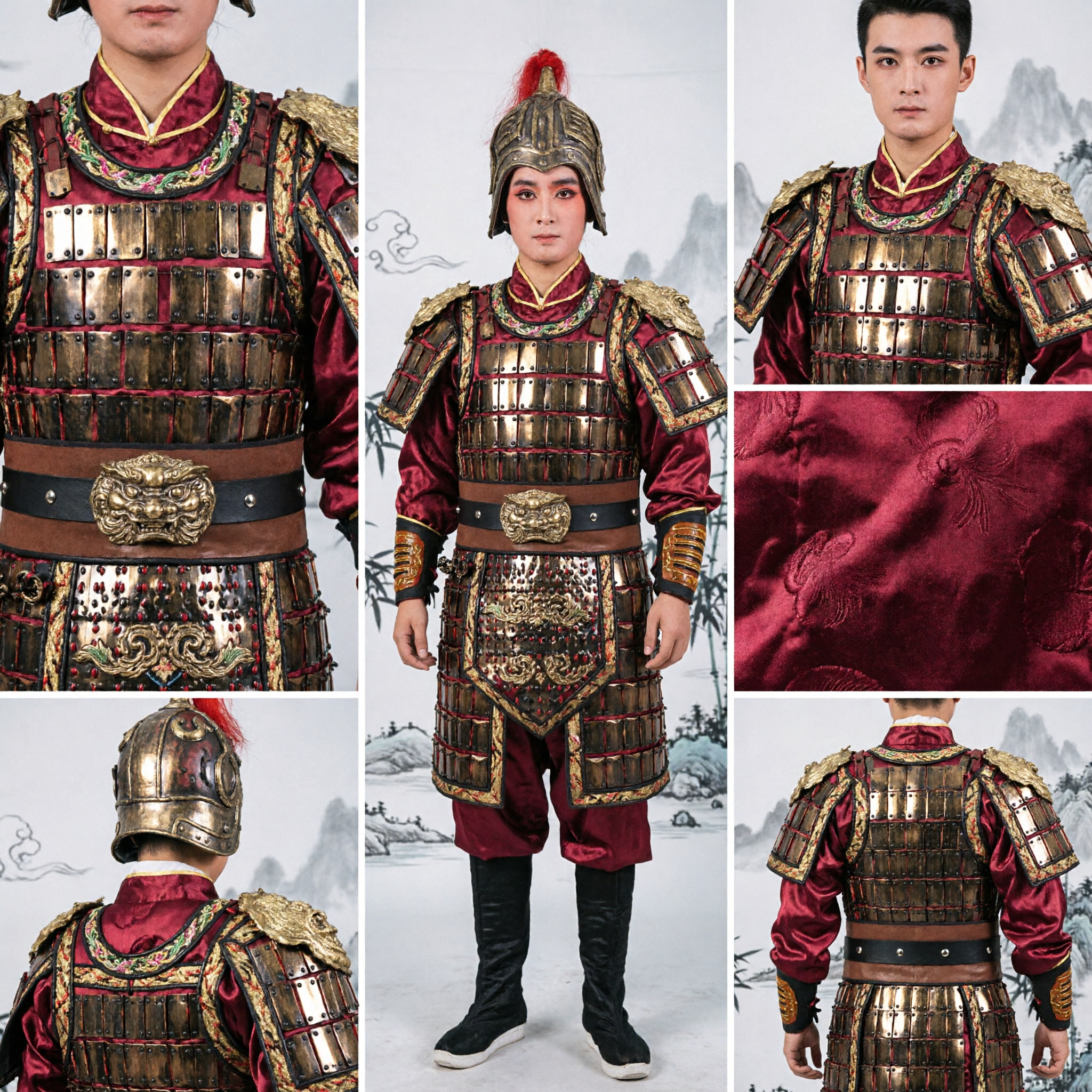 Traditional Chinese Ancient General Warrior Armor Costume with Helmet and Sword for Peking Opera Stage Performance