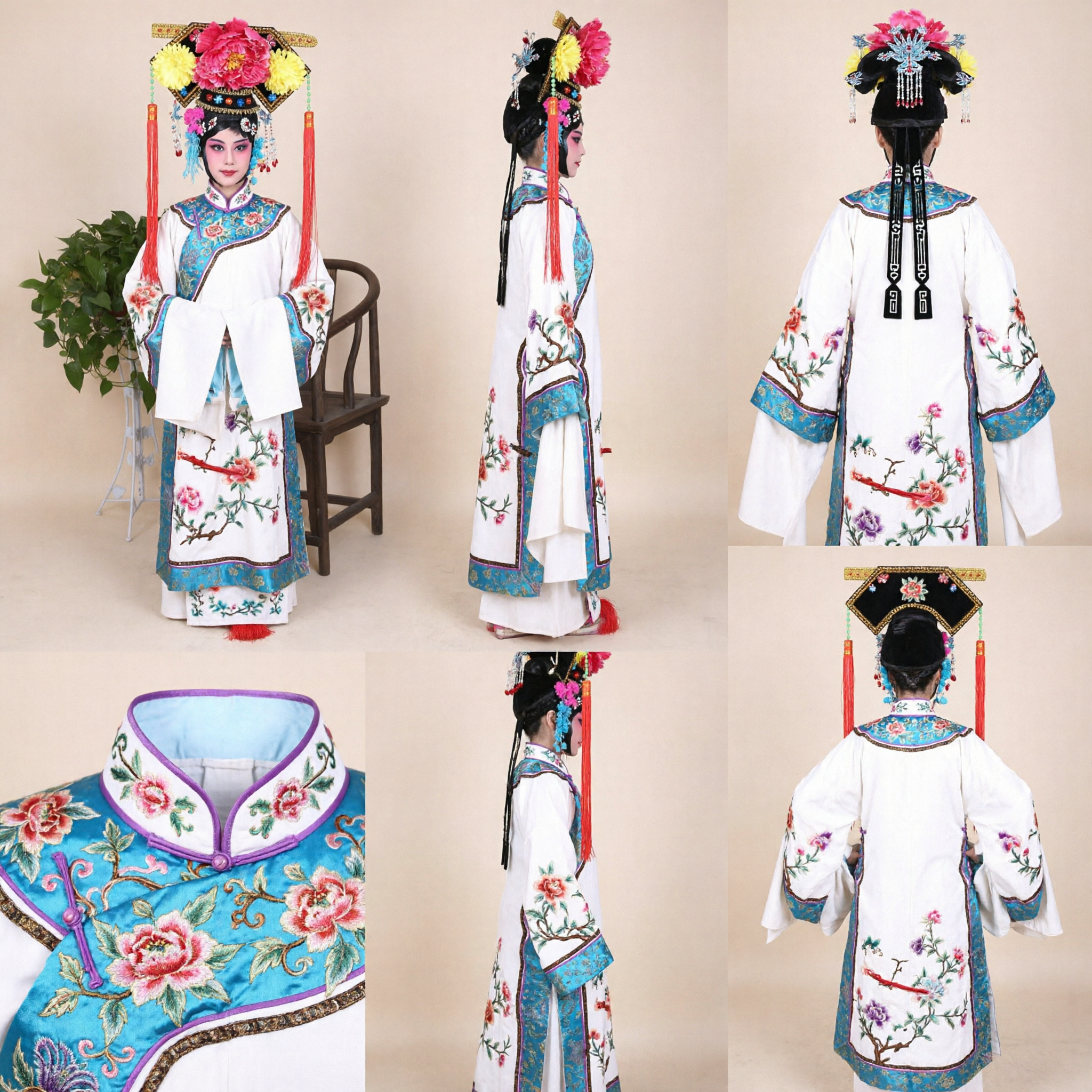 Traditional Chinese Peking Opera Costume Complete Set with Floral Headdress for Women Stage Performance