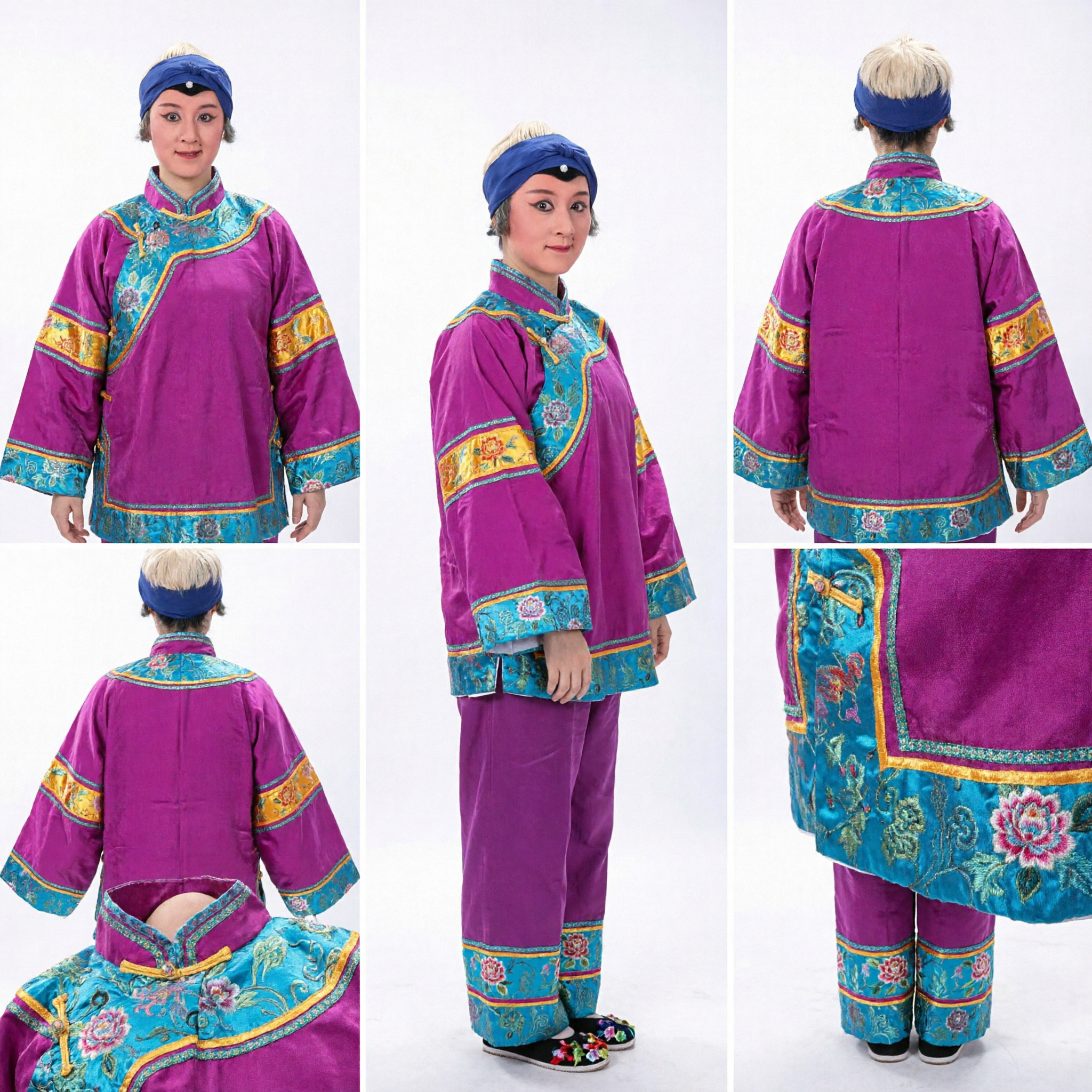 Traditional Beijing Opera Costume Purple Clown Robe for Men Women Stage Performance Folk Dance and Cultural Events