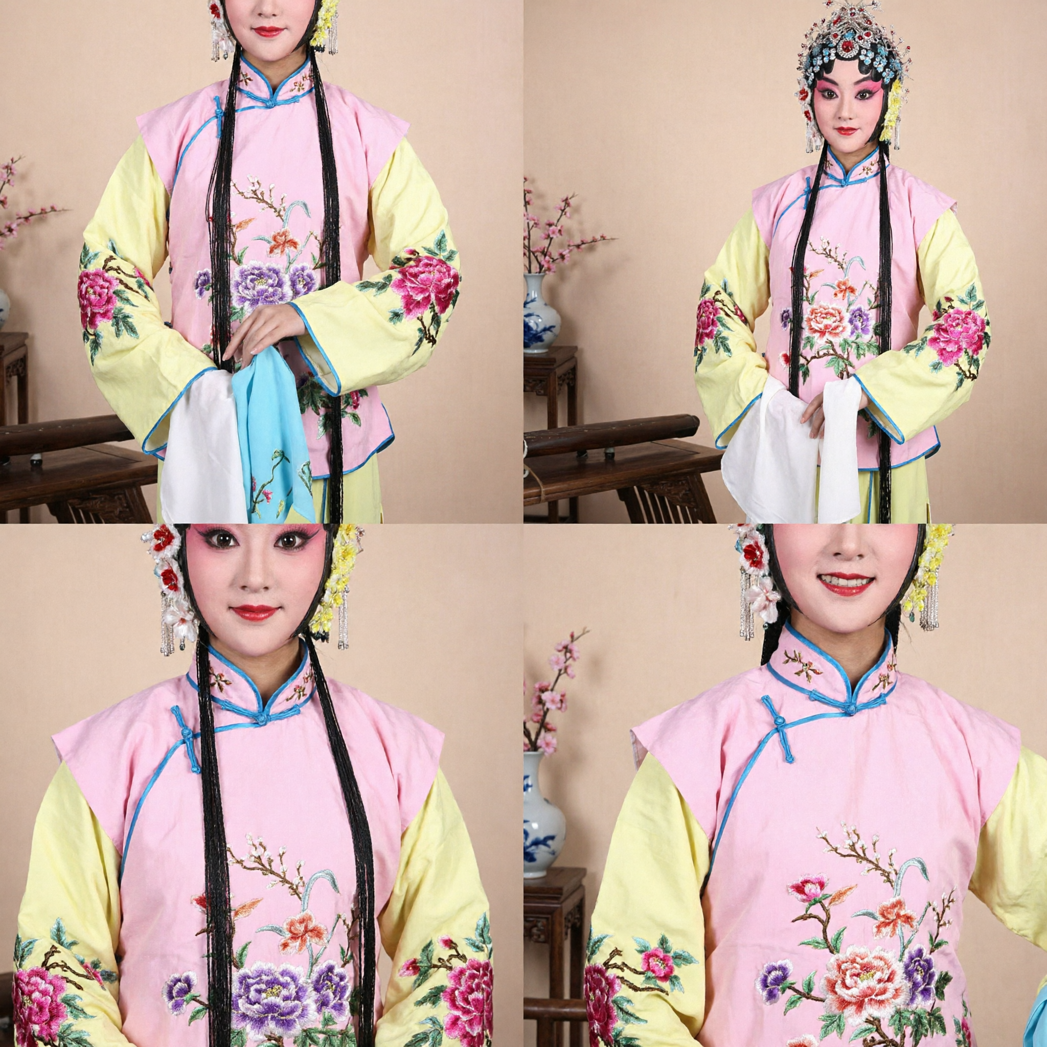 Traditional Chinese Beijing Opera Costume for Women Dan Role Complete Set Embroidered Pink Yellow Dress Performance