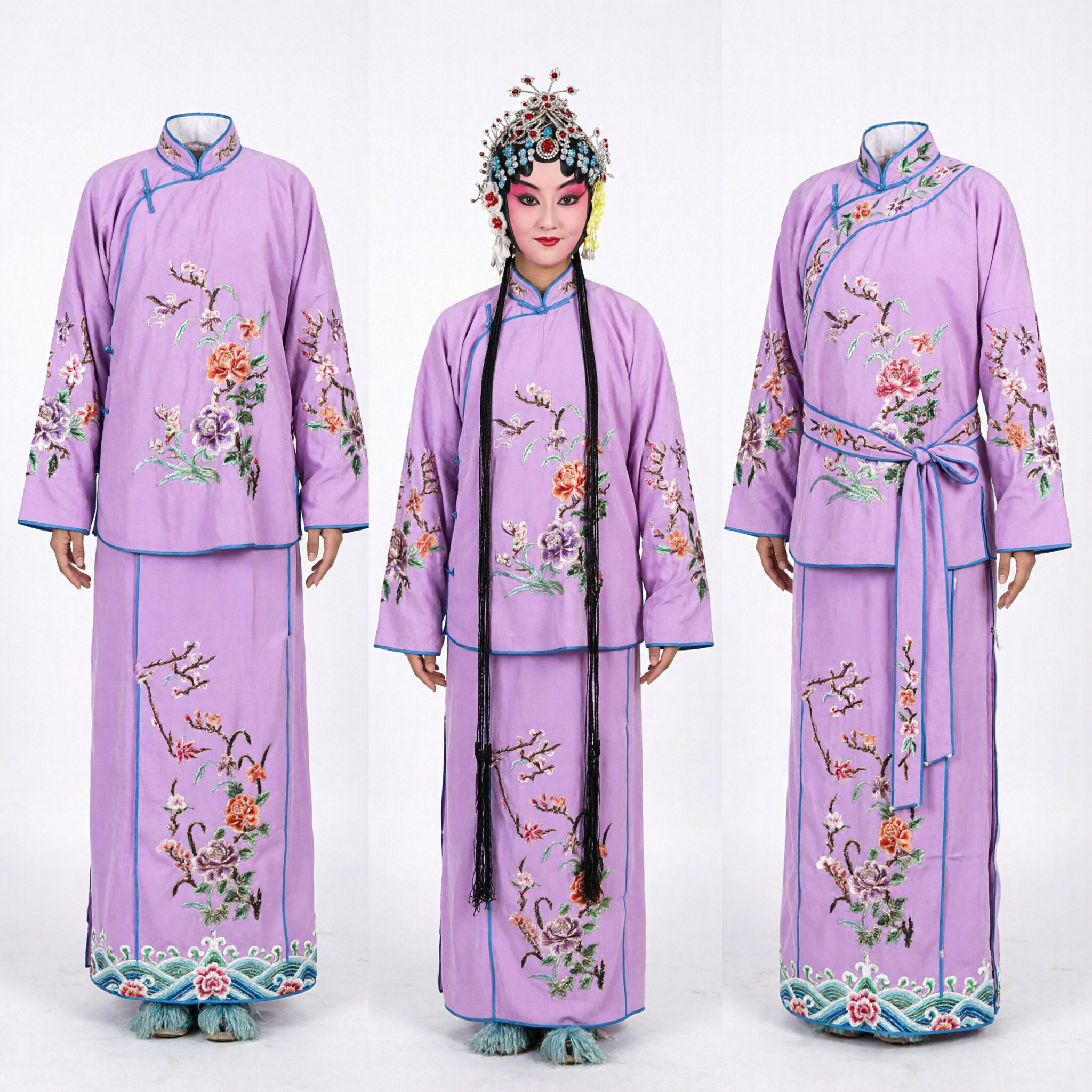 Traditional Chinese Peking Opera Costume Purple Embroidered Robe for Female Cultural Stage Performance