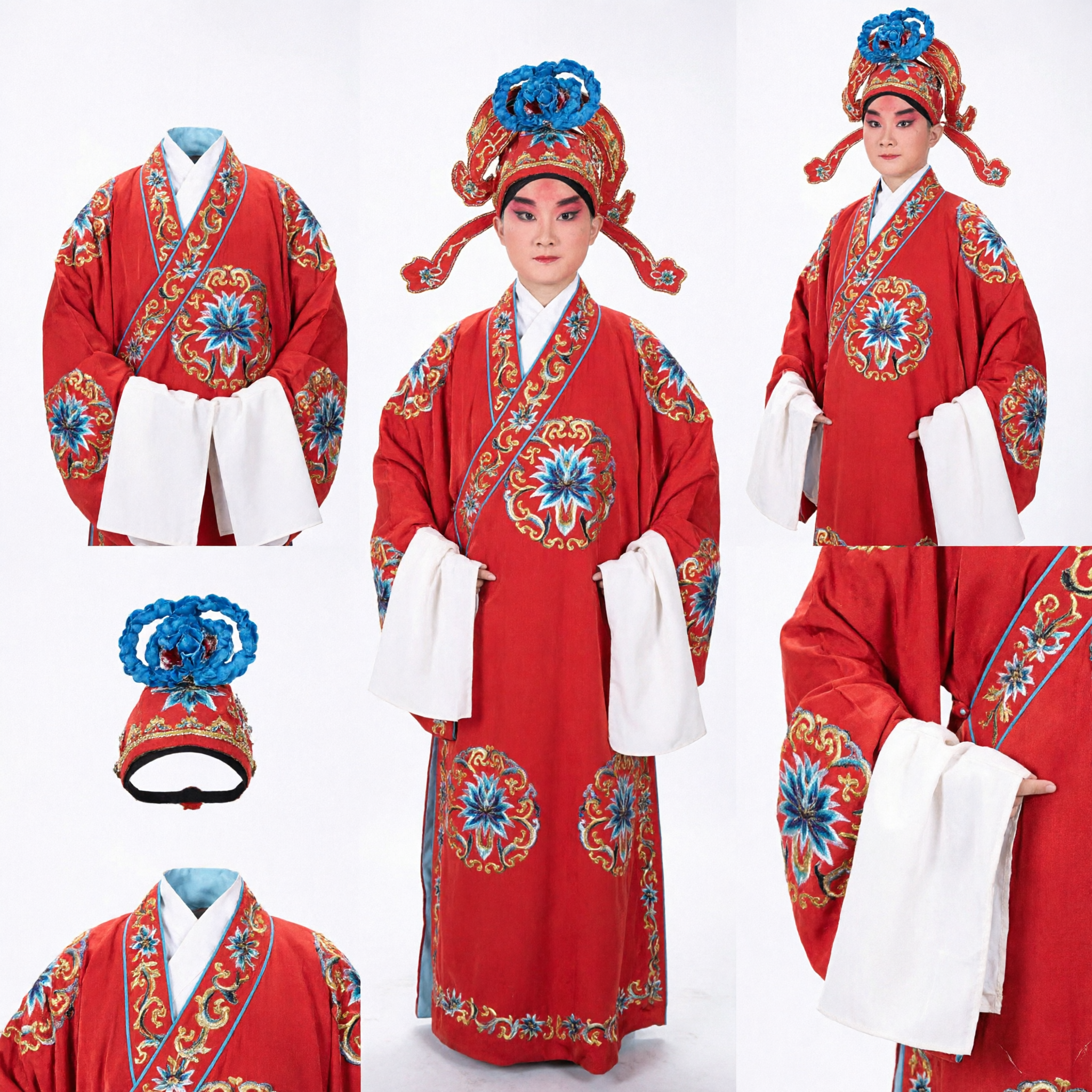 Traditional Chinese Peking Opera Costume Red Embroidered Robe Set for Stage Performance and Cultural Shows