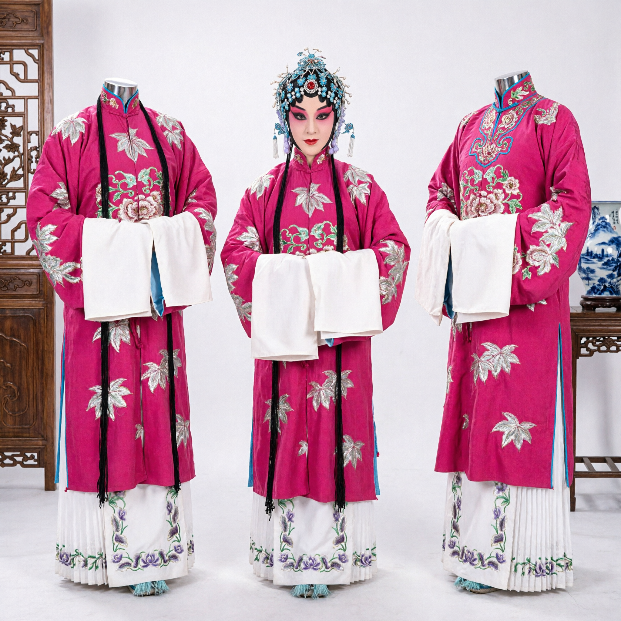 Traditional Chinese Peking Opera Female Dan Costume Pink Embroidered Robe and Skirt Set for Stage Performance