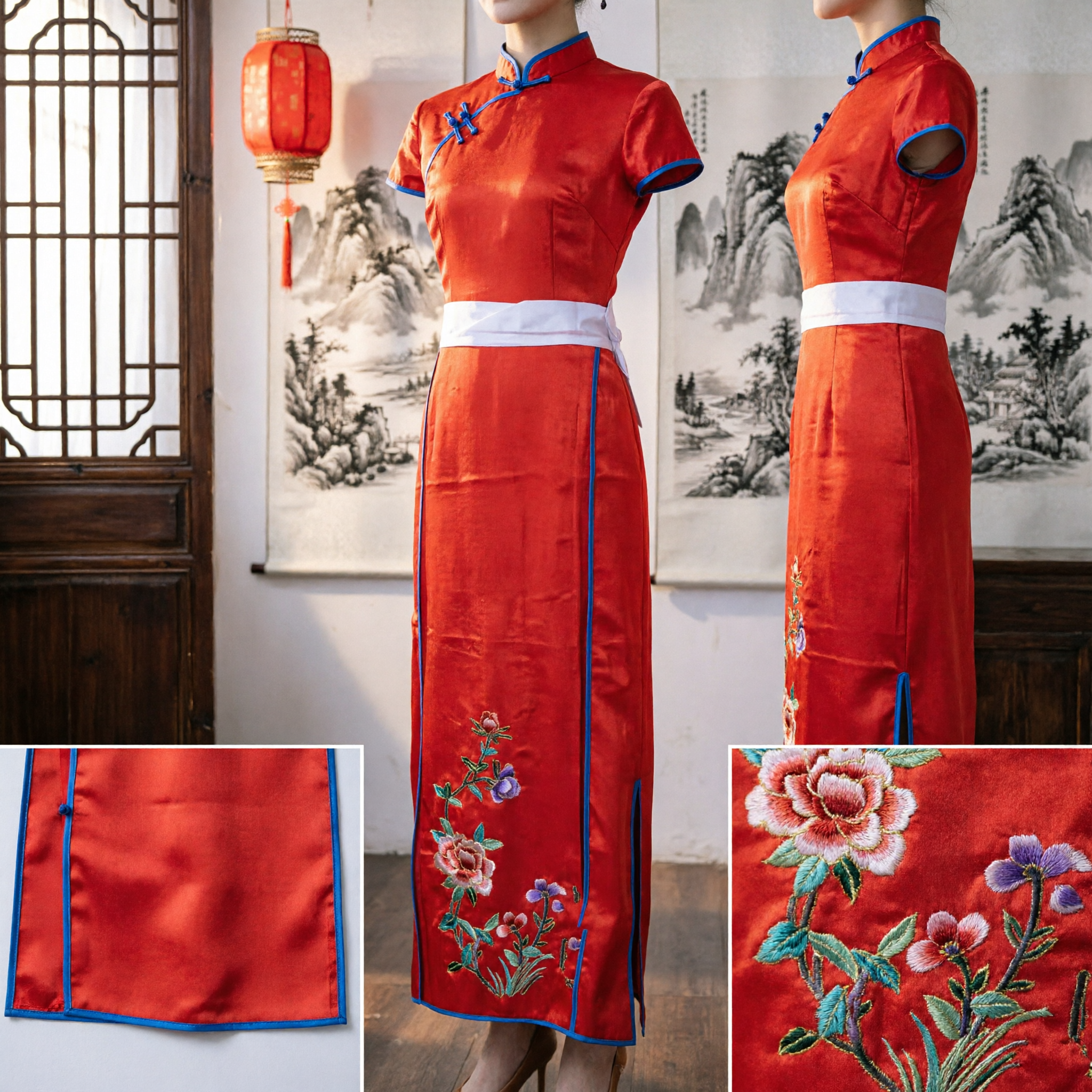 Traditional Chinese Red Long Hanfu Skirt with Floral Embroidery for Women Wedding Performance Costume