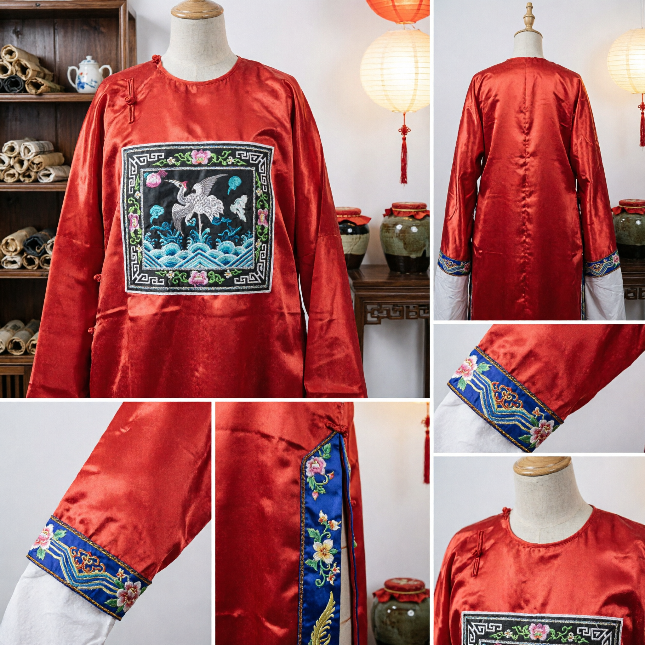 Traditional Chinese Red Peking Opera Robe with Crane Embroidery for Stage Performance and Cosplay