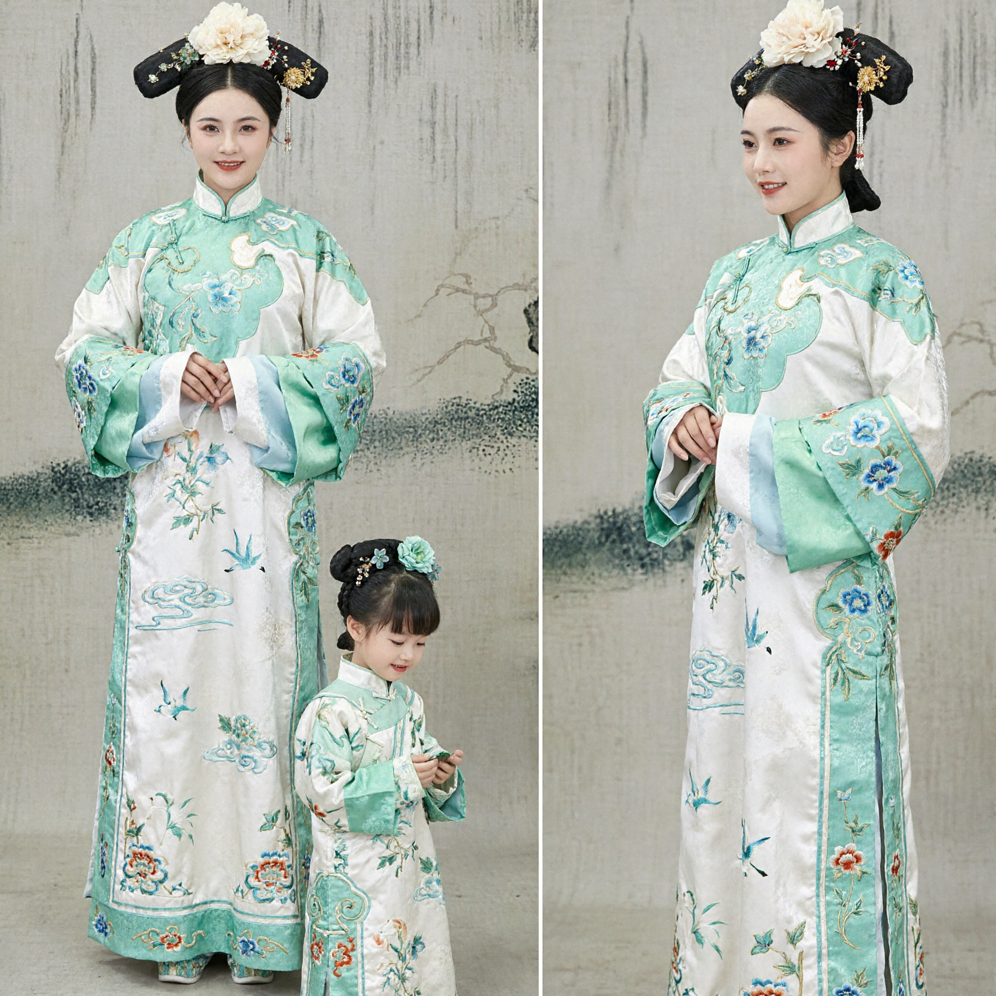 Qing Dynasty Empress Costume Traditional Chinese Ancient Palace Lady Dress for Women and Kids Mother Daughter Matching Set