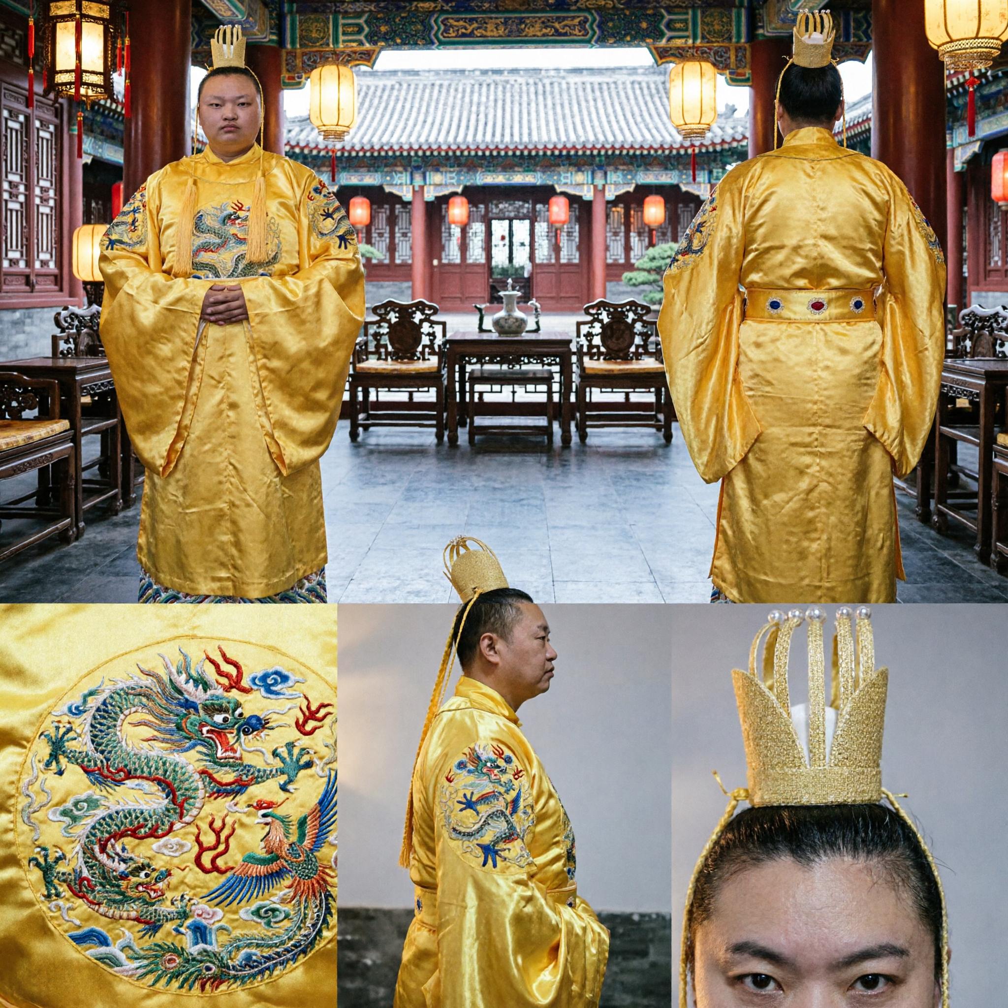 Ancient Chinese Emperor Yellow Dragon Robe Traditional King Costume for Adult Cosplay Stage Performance
