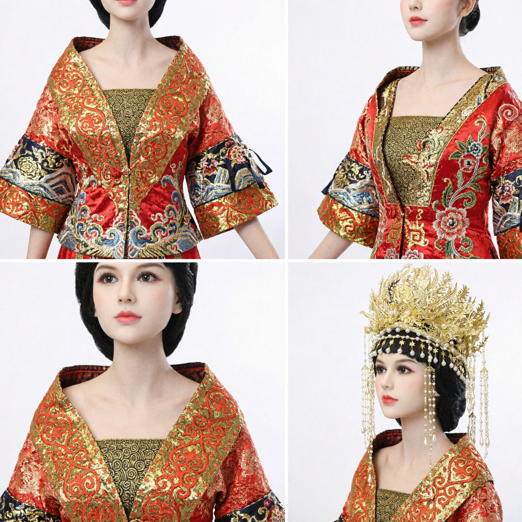 Exquisite Chinese Ancient Phoenix Crown Headpiece Gold Pearl Tassel Hair Jewelry for Traditional Wedding Hanfu