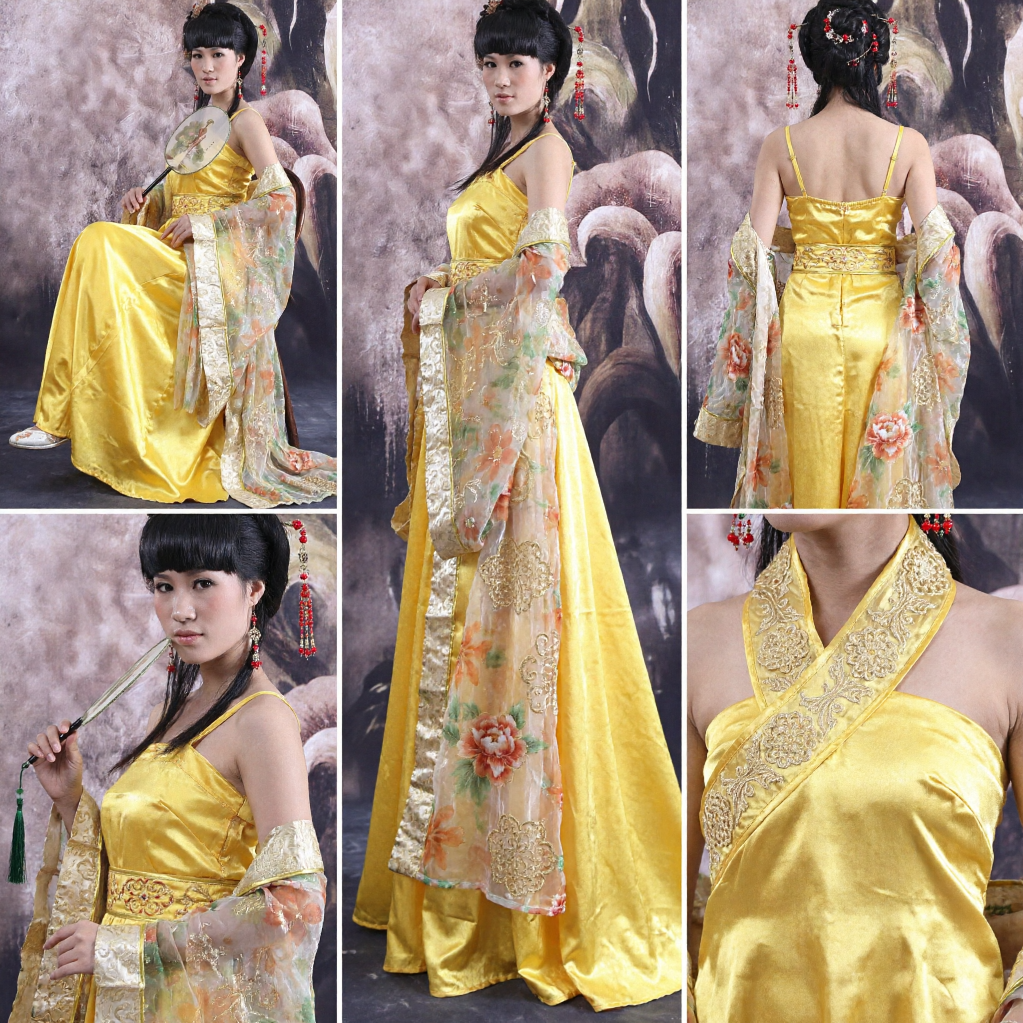 Ancient Chinese Tang Dynasty Princess Yellow Hanfu Costume Traditional Palace Lady Dress for Women Performance