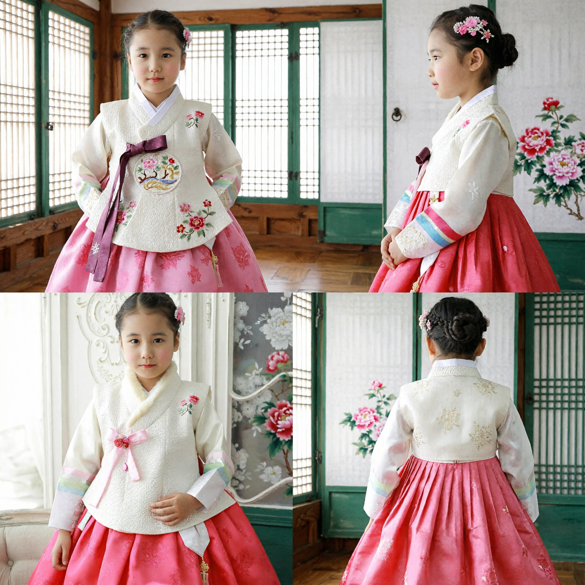 Traditional Korean Hanbok for Girls White Embroidered Top and Pink Skirt Dress for Doljanchi Wedding