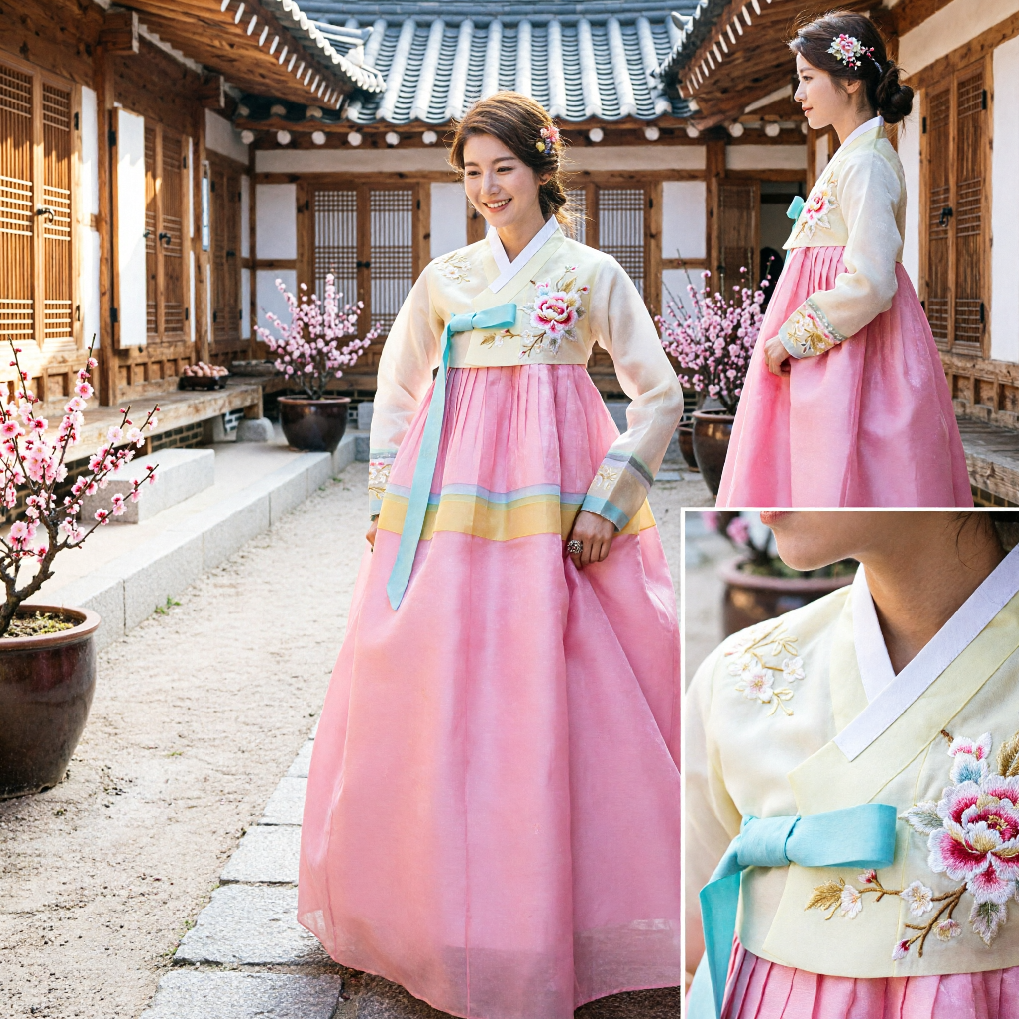 Elegant Traditional Korean Hanbok for Women Pink Chima Skirt Cream Jeogori Top Wedding Holiday Costume