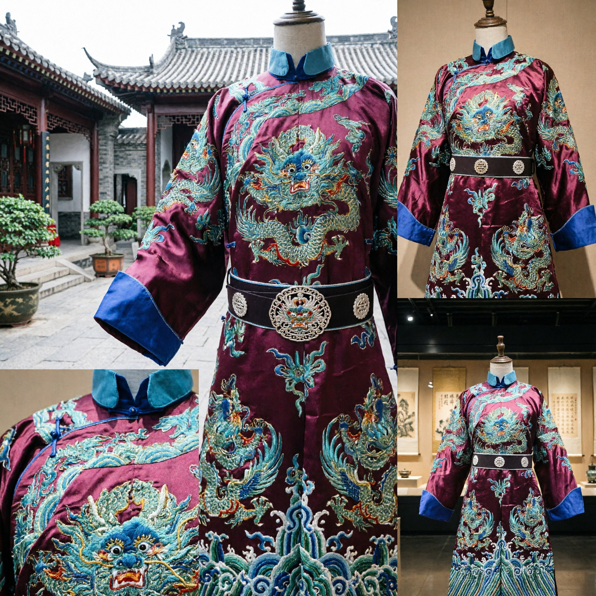 Traditional Chinese Peking Opera Dragon Robe Ancient Qing Dynasty Embroidered Satin Costume for Men's Stage Performance
