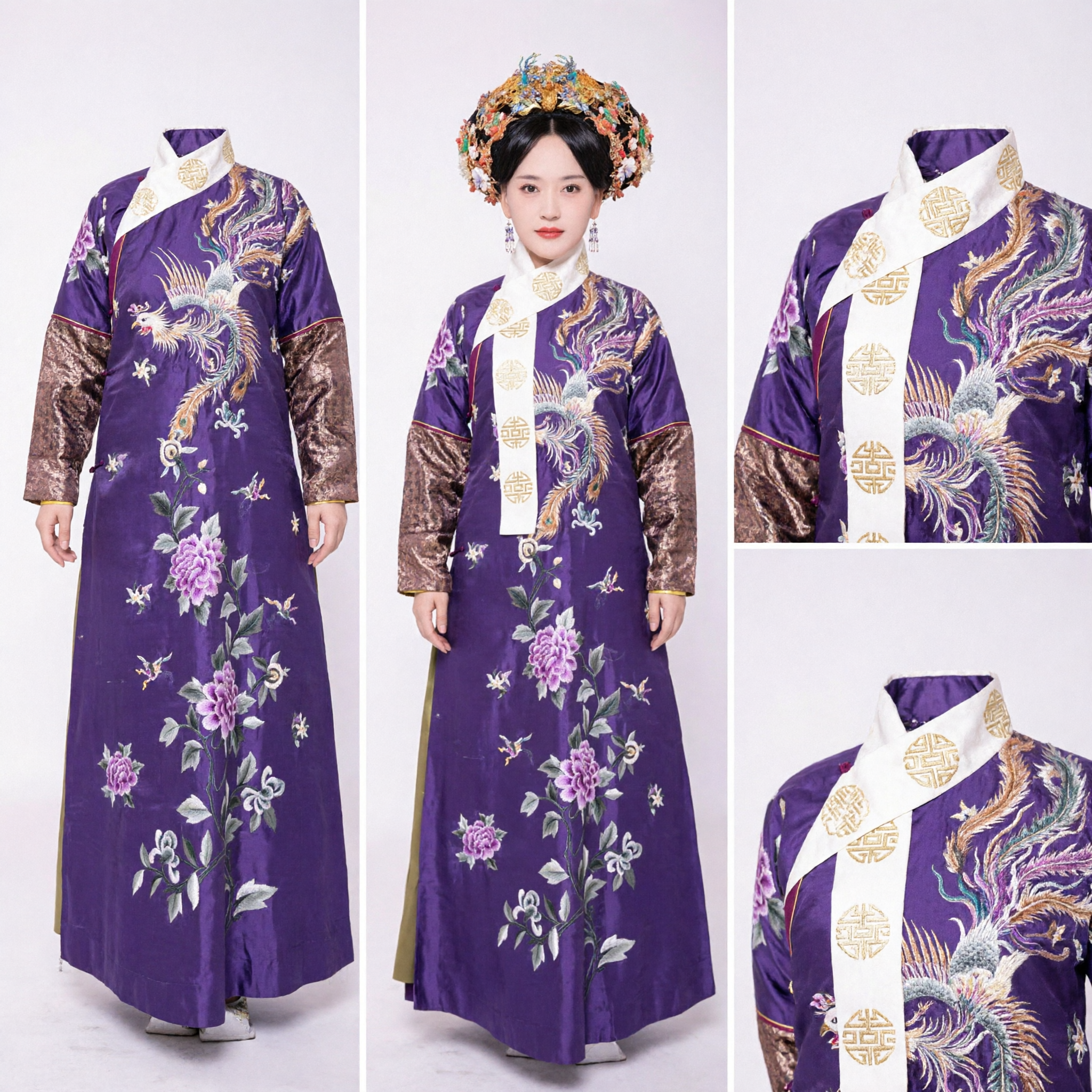 Traditional Chinese Qing Dynasty Purple Embroidered Robe Ancient Palace Empress Costume for Women Performance