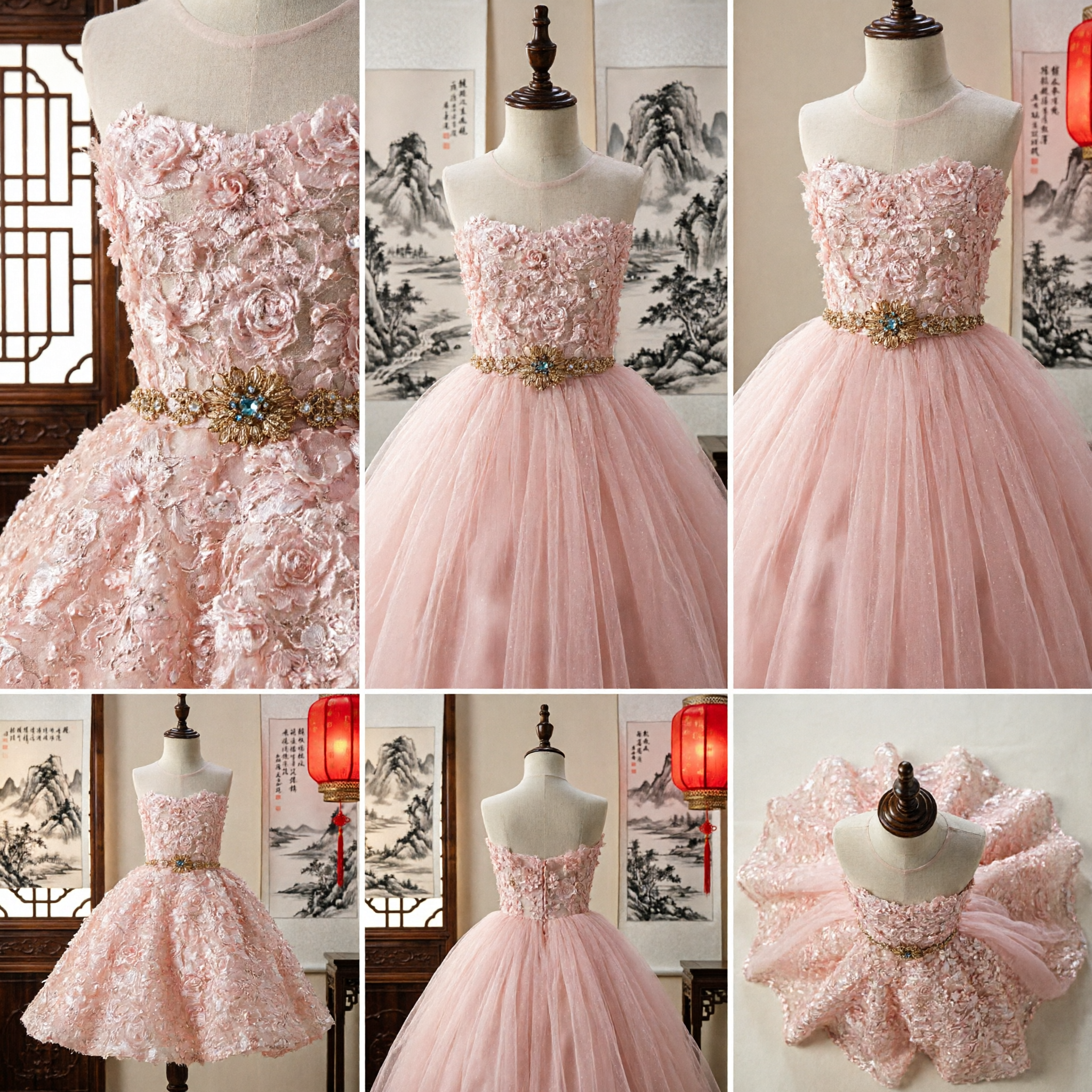 Blush Pink Floral Applique Short Prom Dress Junior Bridesmaid Flower Girl Wedding Party Gown