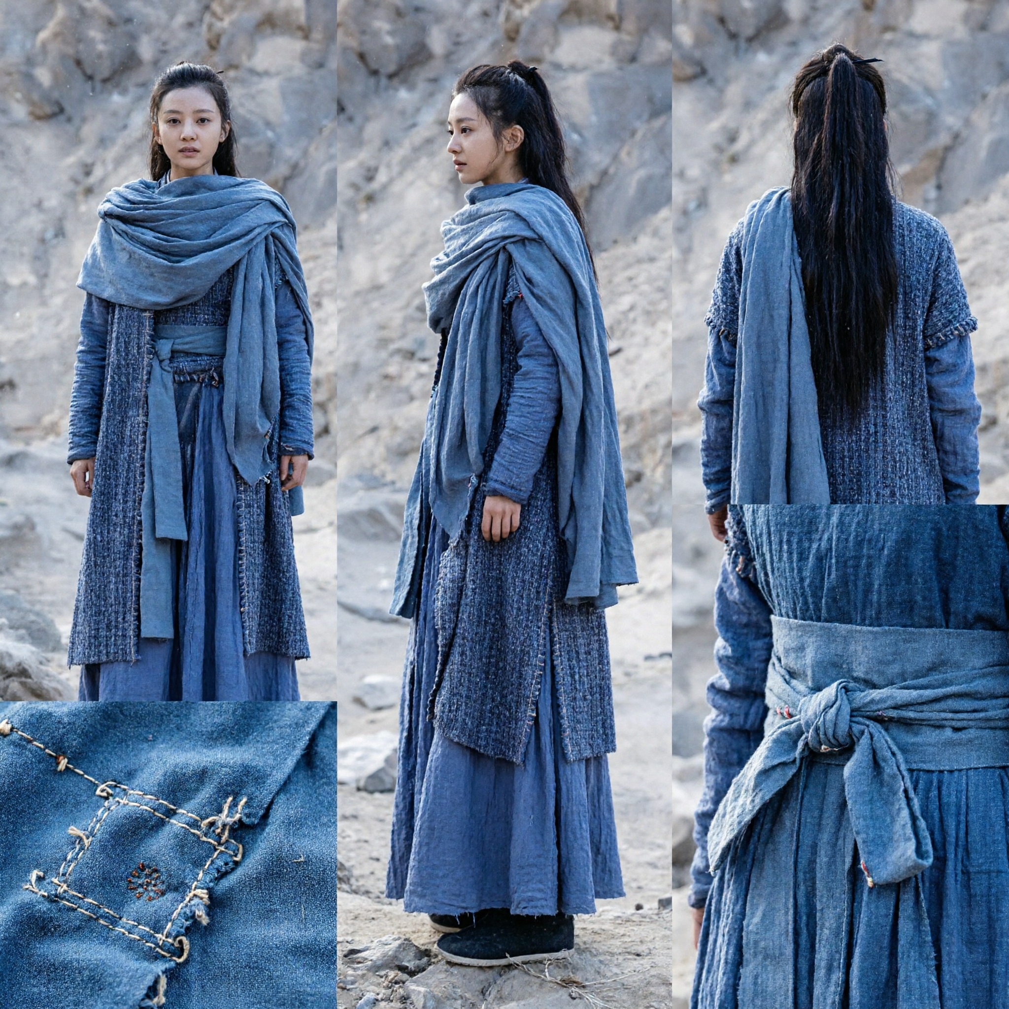 Ancient Chinese Blue Hanfu Costume Women Wuxia Martial Arts Wanderer Traditional Clothing for Cosplay